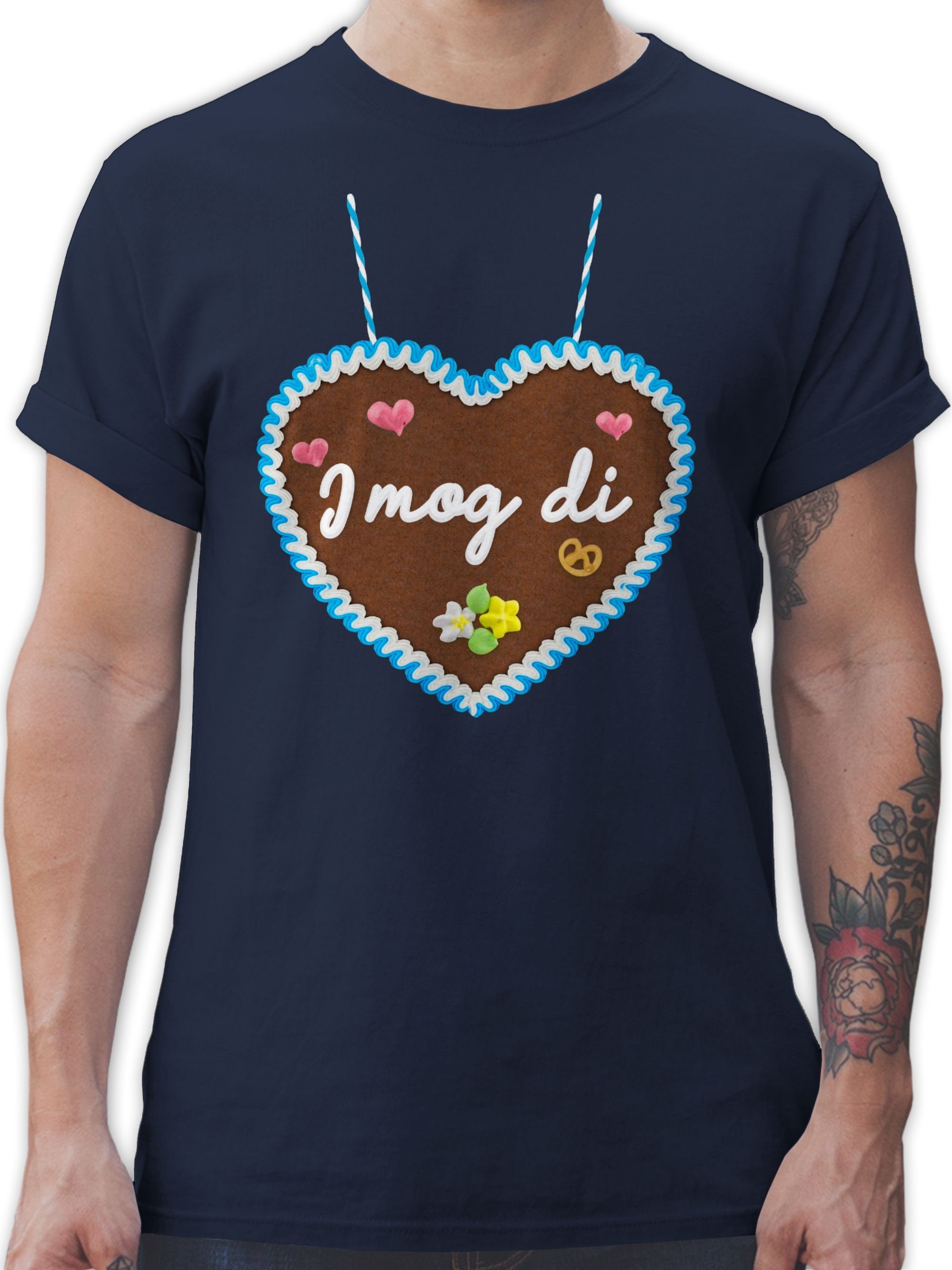 Shirtracer T-Shirt I mog di - Lebkuchenherz - Gänseblümchen Butterblume Herzen Mode für Oktoberfest Herren 02 Navy Blau