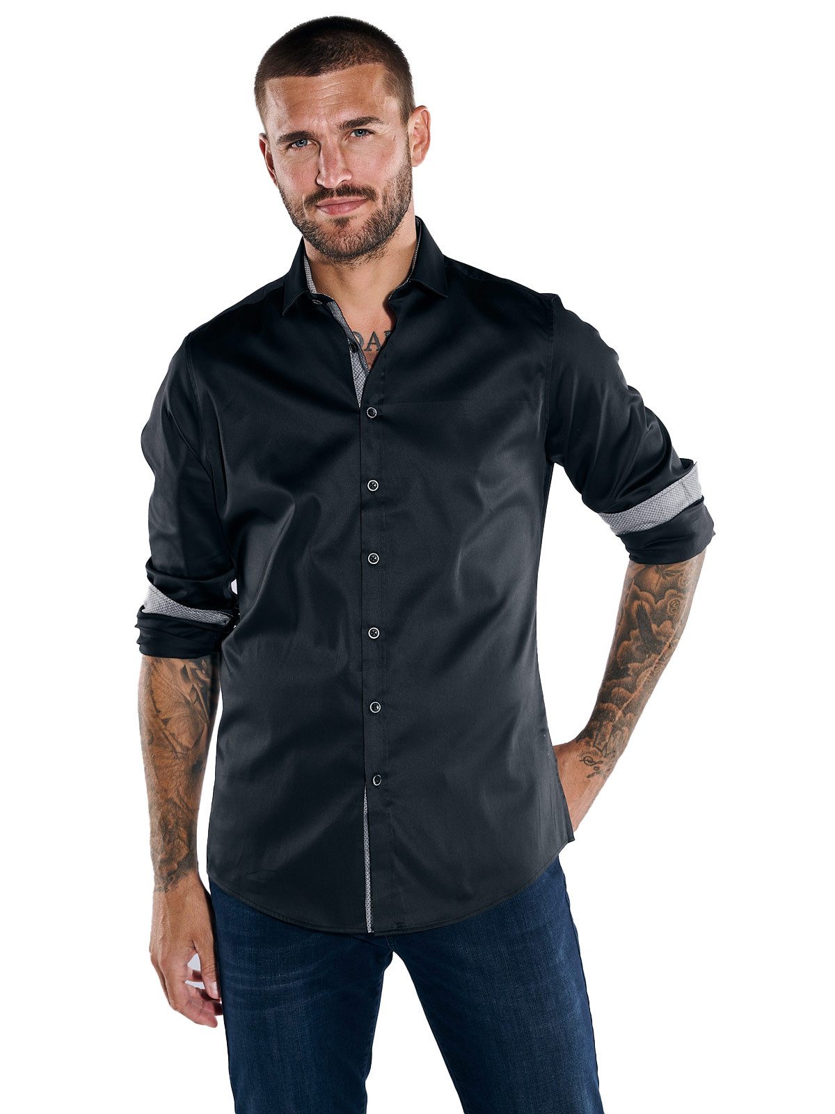emilio adani Businesshemd Herren Langarm-Hemd "My Favorite", Schwarz