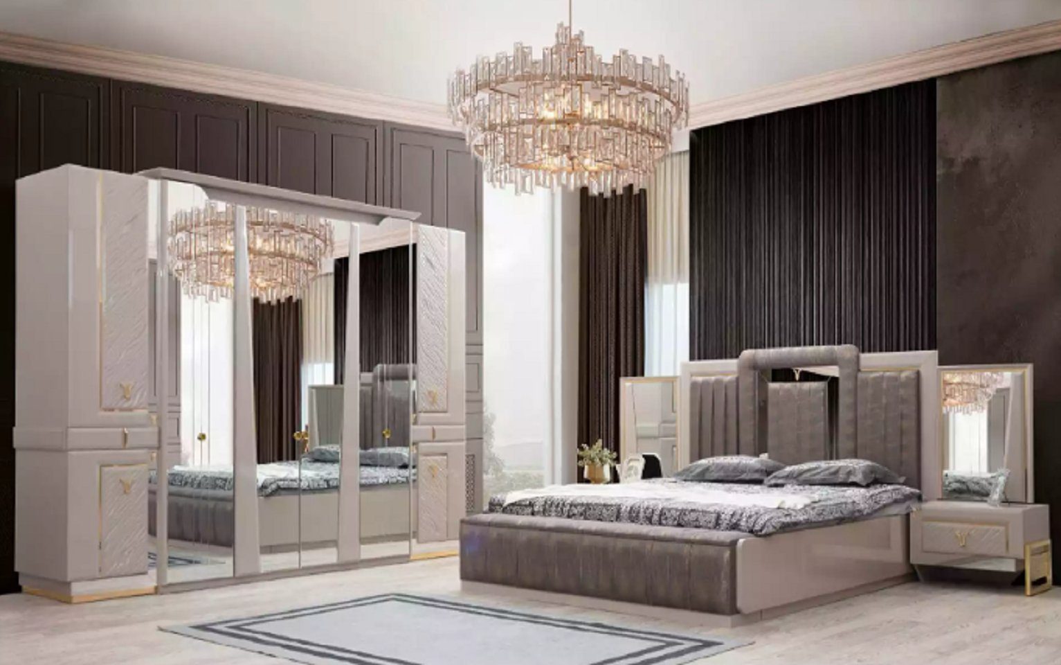 Set Schlafzimmer-Set Neu, 2x Europa Schlafzimmer Bett (3-St., JVmoebel 2x Modern Made in Luxus + Nachttische 3tlg Nachttische), Design Bett