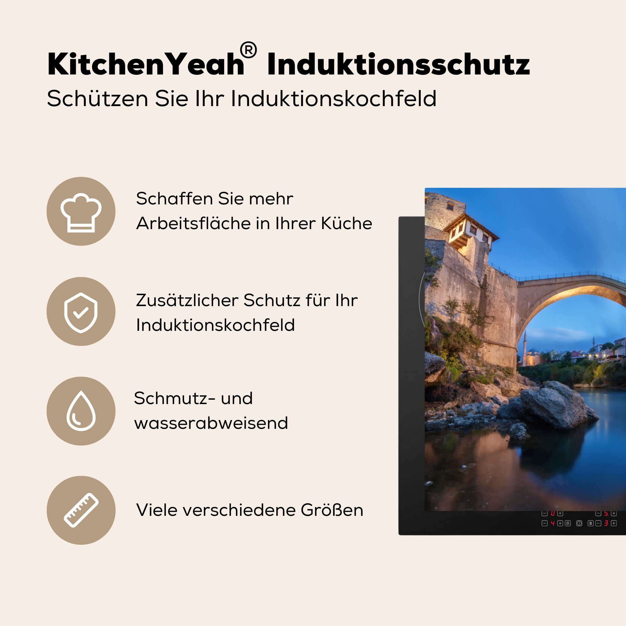 MuchoWow Herdblende-/Abdeckplatte Stari-Brücke in für Arbeitsplatte Vinyl, (1 Ceranfeldabdeckung, der küche Dämmerung, cm, 78x78 tlg)