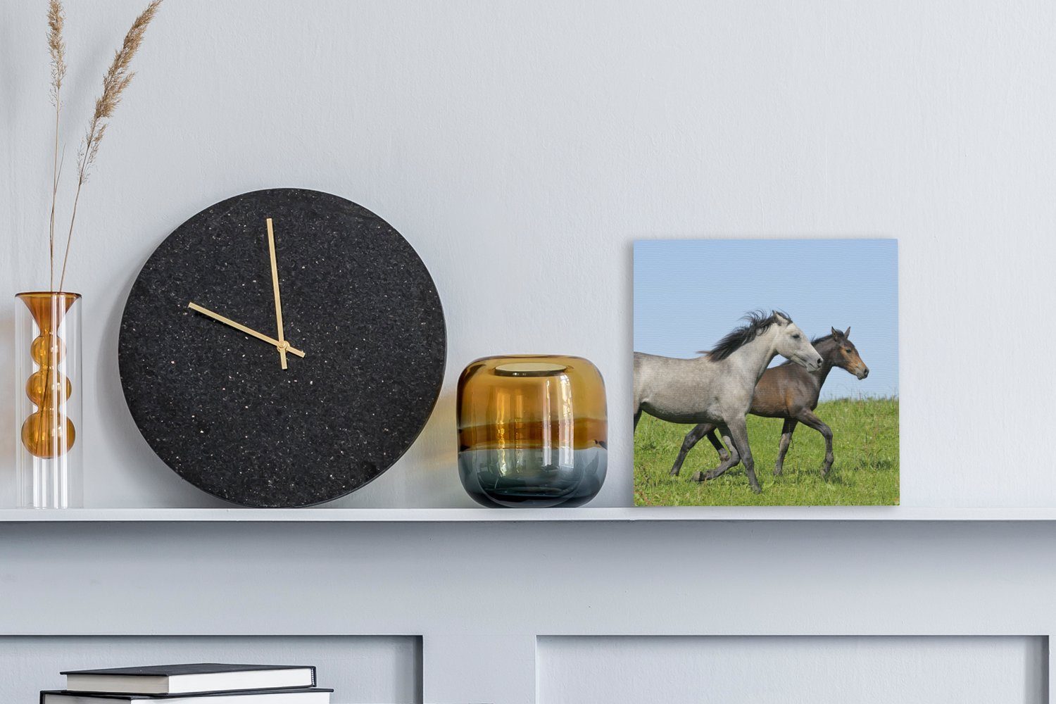 Tiere für Gras, Leinwandbild Wohnzimmer St), (1 - Leinwand OneMillionCanvasses® - bunt Bilder Pferde Schlafzimmer
