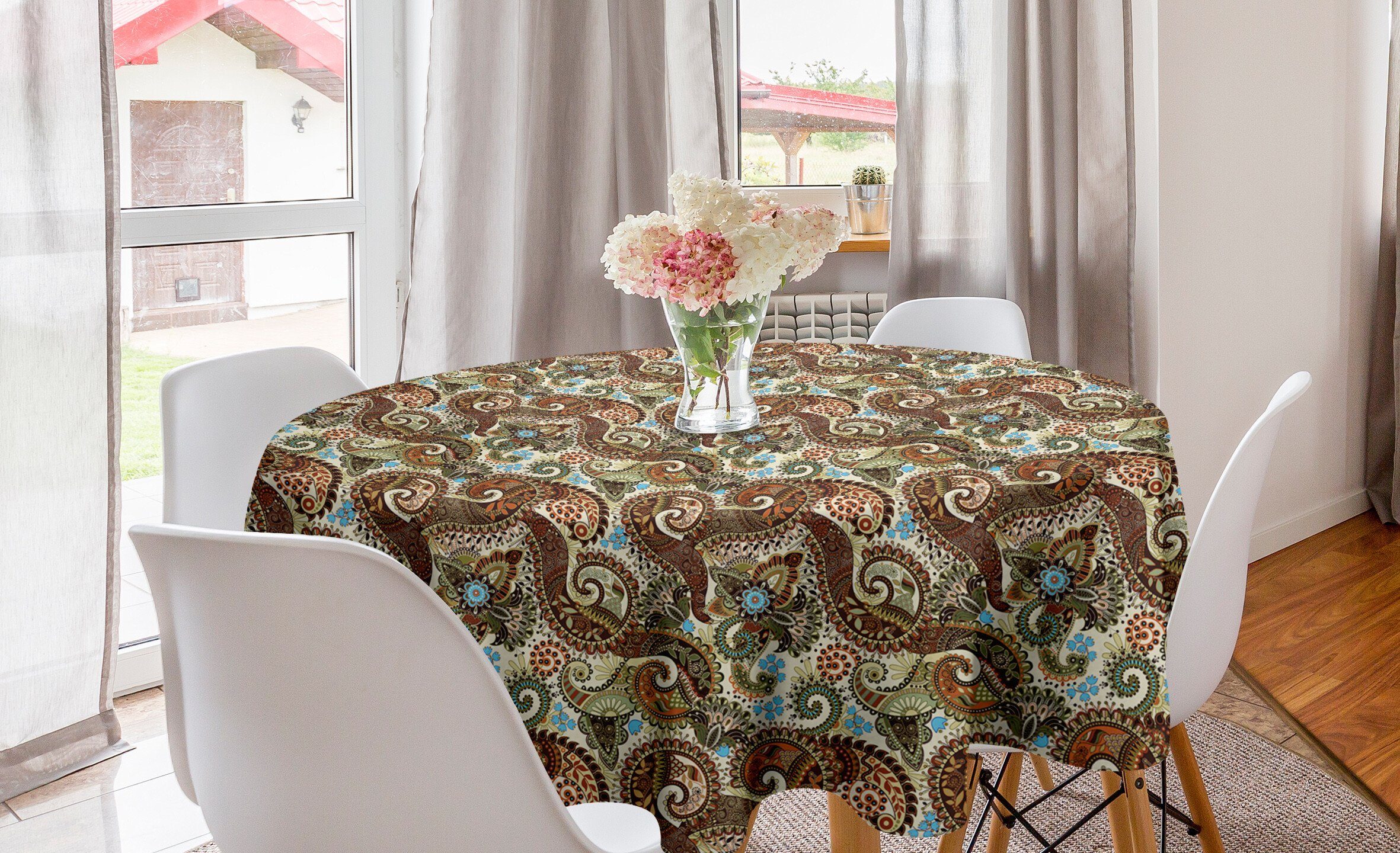 Abakuhaus Tischdecke Kreis Tischdecke Abdeckung für Esszimmer Küche Dekoration, Paisley Blooms Ethnic | Tischdecken