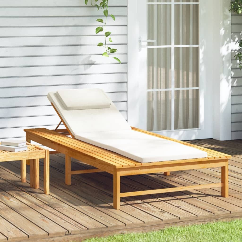 vidaXL Gartenliege Sonnenliege mit Cremeweißem Kissen & Auflage Massivholz, 1 St.