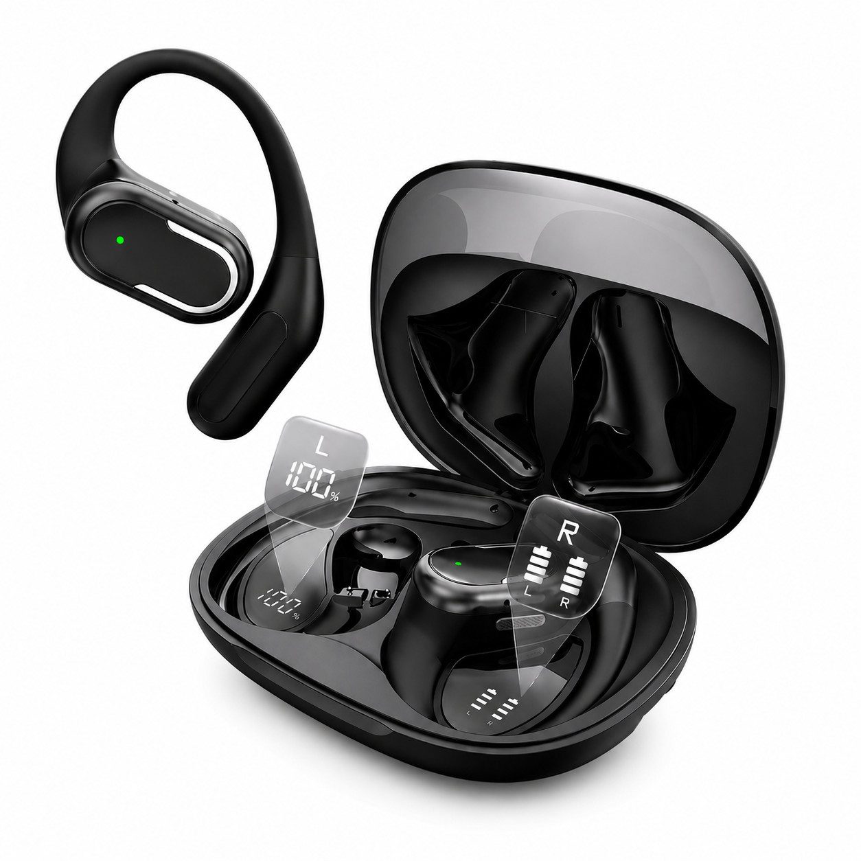 Futicare Bluetooth 6.0 Sportkopfhörer mit Ohrbügel, für Radfahren & Training, Open-Ear-Kopfhörer (kabellose Kopfhörer mit 16,2-mm-Treiber,IPX7,Dual-Mikrofon,60 Std.Akku)