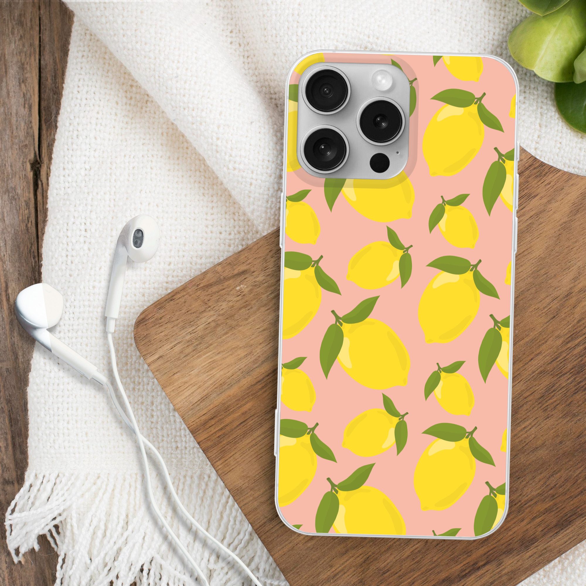 MuchoWow Handyhülle für Apple iPhone 16 Pro Max Zitronen - Gelb - Rosa - Muster - Obst, Smartphone-Bumper, Print, Handy Schutzhülle Dünn