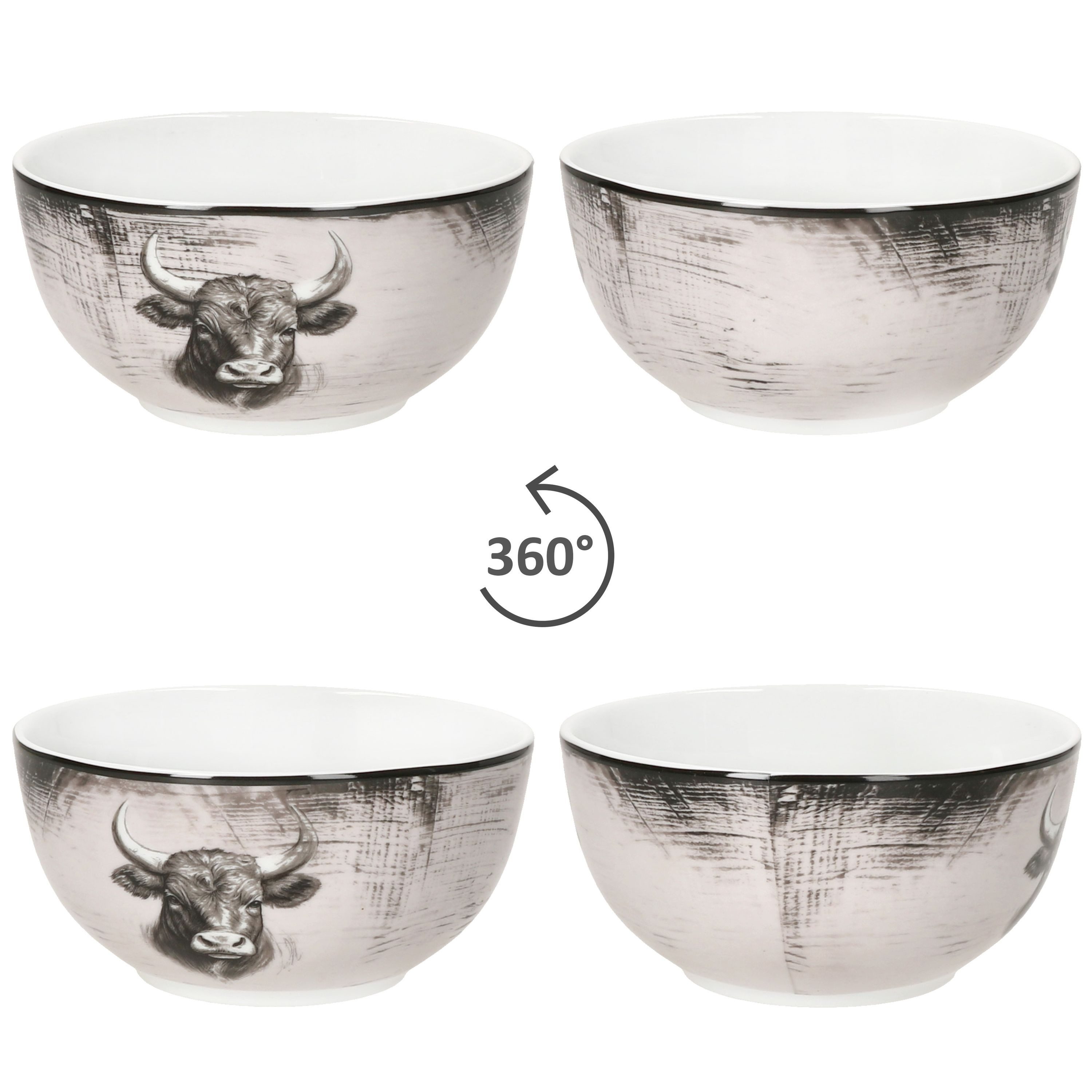 MamboCat Müslischale Toro 6x Müslischale Ø14,2cm 460ml Porzellan 6 Personen Kuh Landhaus, Porzellan – Bild 4 von 5
