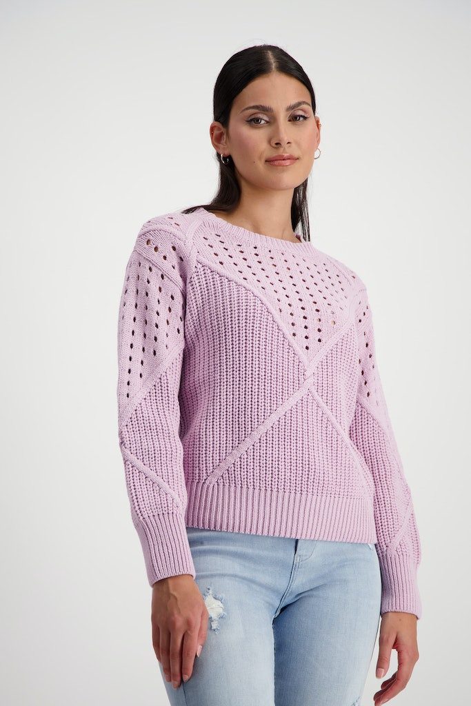 Monari Rundhalspullover Strickpullover mit Zopf- und Perlfangmuster