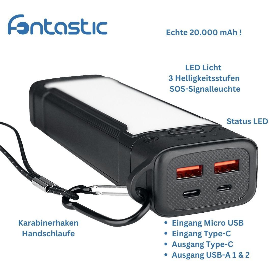 fontastic Power Bank Atria20 Powerbank, LED Leuchte