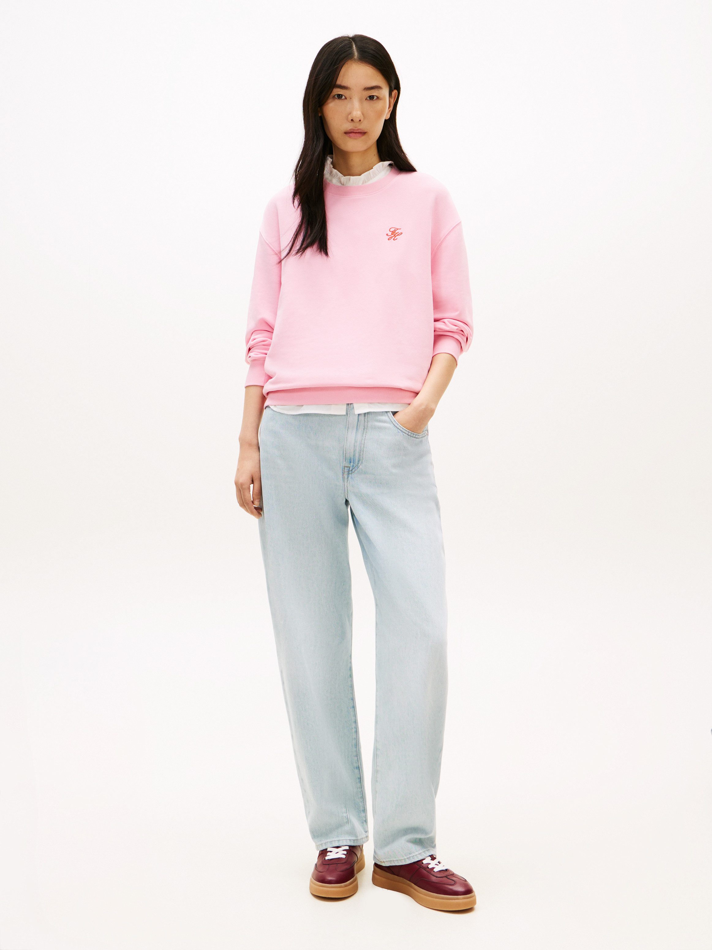 Tommy Hilfiger Sweatshirt TH SCRIPT REG SWEATSHIRT mit kleinem Logo-Stick
