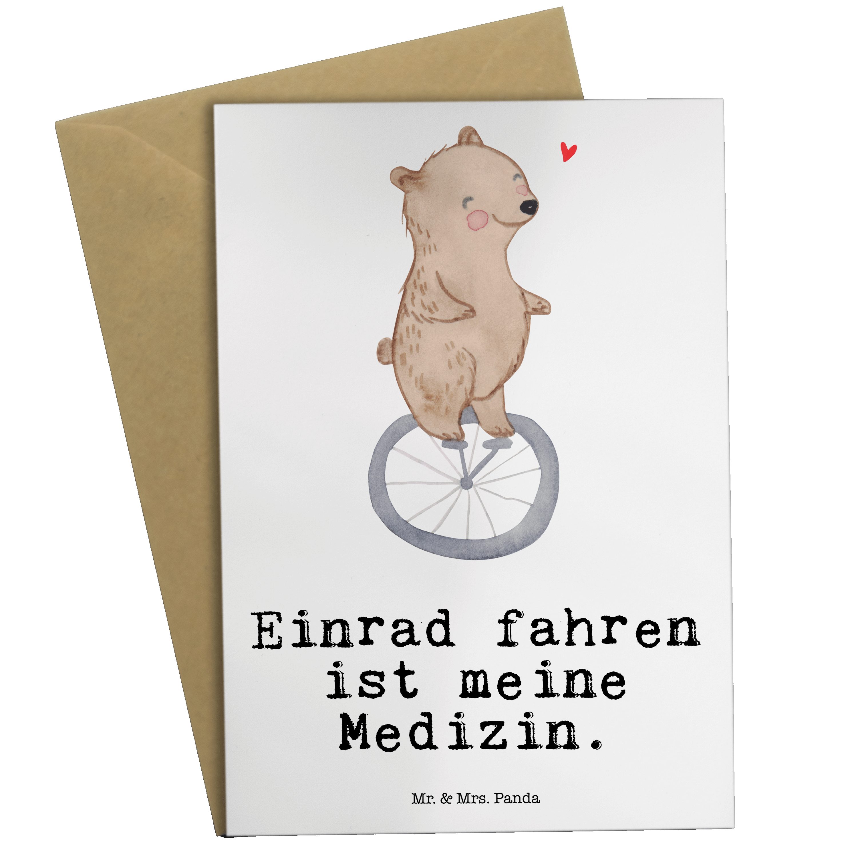 Mr. & Mrs. Panda Grußkarte Hochzeitskarte Einrad - Geschenk, Bär Sportler, - Medizin fahren Weiß