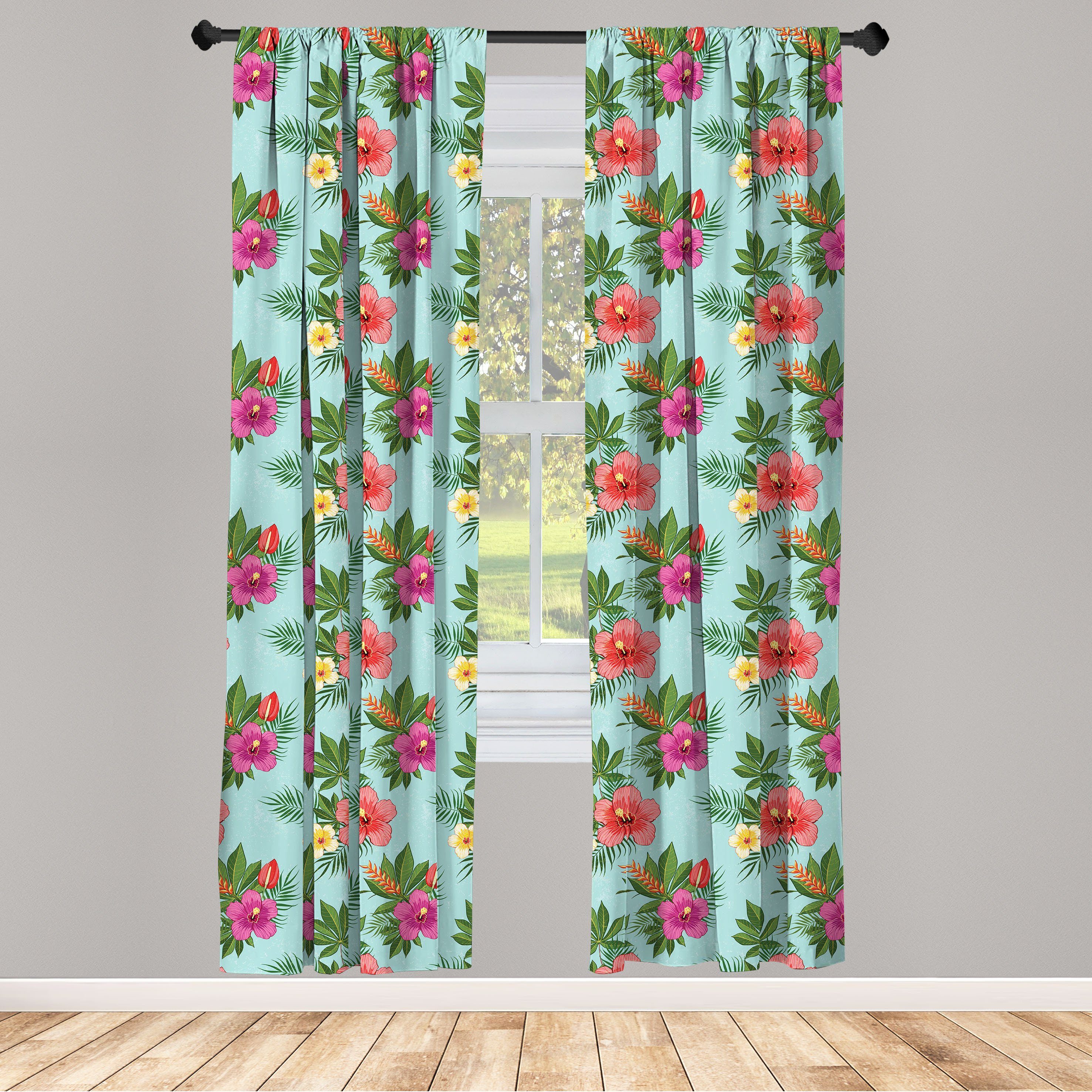 Gardine Vorhang für Wohnzimmer Schlafzimmer Dekor, Abakuhaus, Microfaser, Hawaii Blooming Der Hibiscus | Fertiggardinen