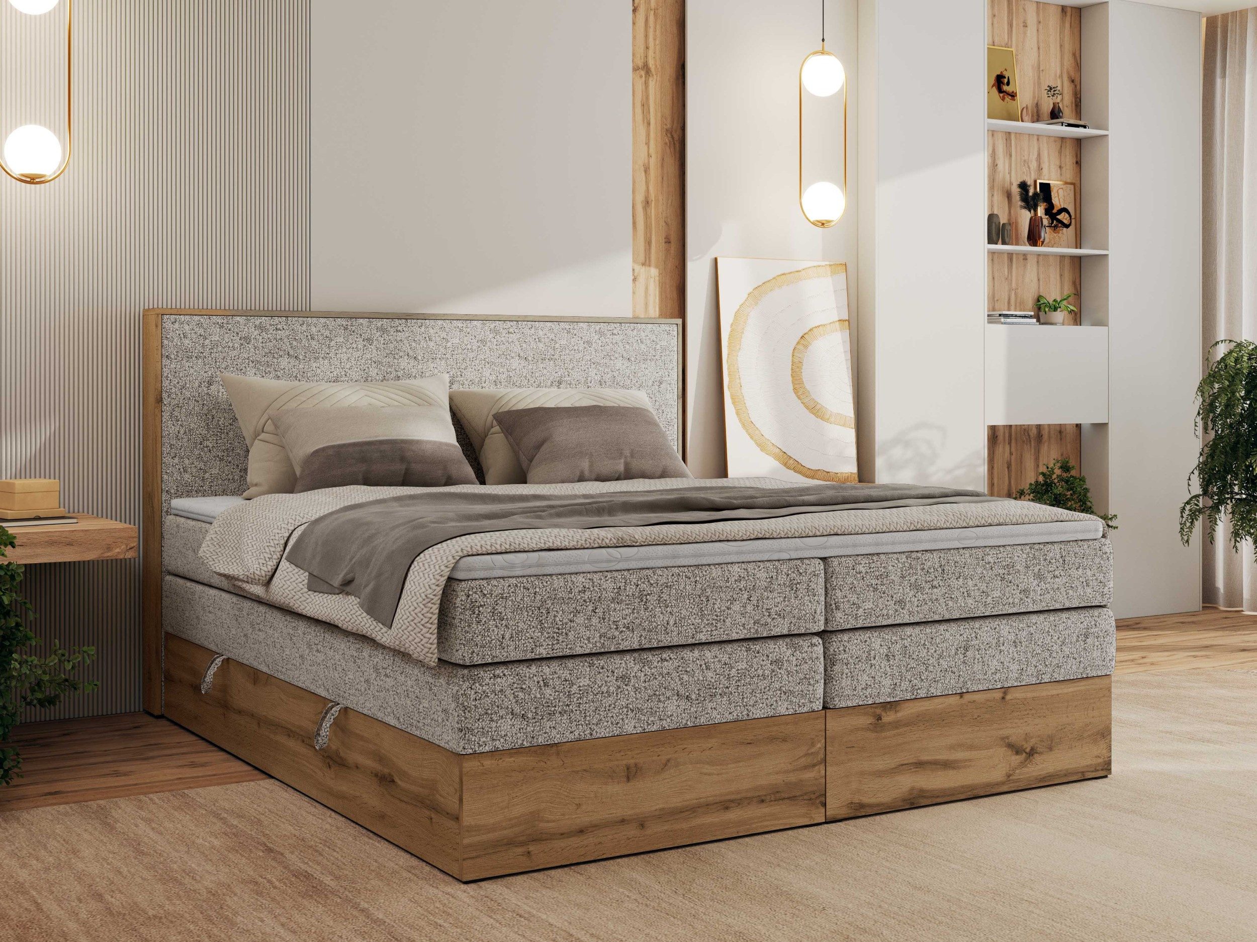 MKS MÖBEL Boxspringbett WOOD CLASSIC KING (Packung, Set, Topper T25, hohe Kopfteil, Multipocket-Matratze), Polsterbett, zwei Bettkästen, Möbelplattenelementen