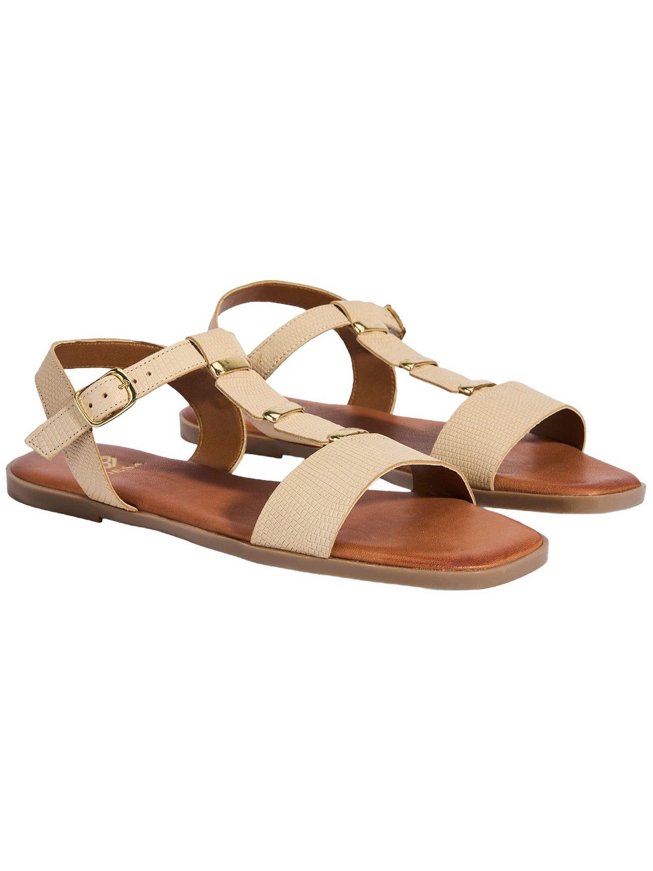 Desa Desa Damen-Ledersandalen – Flacher Absatz, Schnallenverschluss Slipper