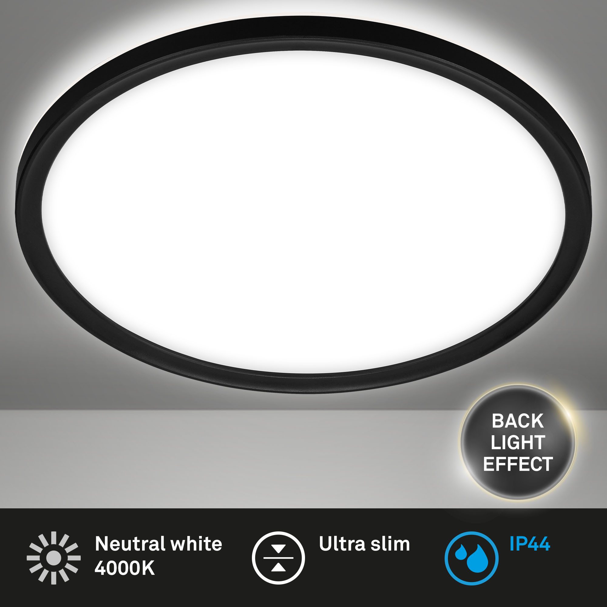 Briloner Leuchten LED Panel Deckenlampe Deckenleuchte Backlight-Effekt Badezimmer IP44, LED fest integriert, 4000K