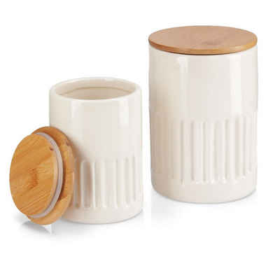BOLTZE Vorratsdose Vorratsdose Set Keramik 2 Dosen mit Holzdeckel
