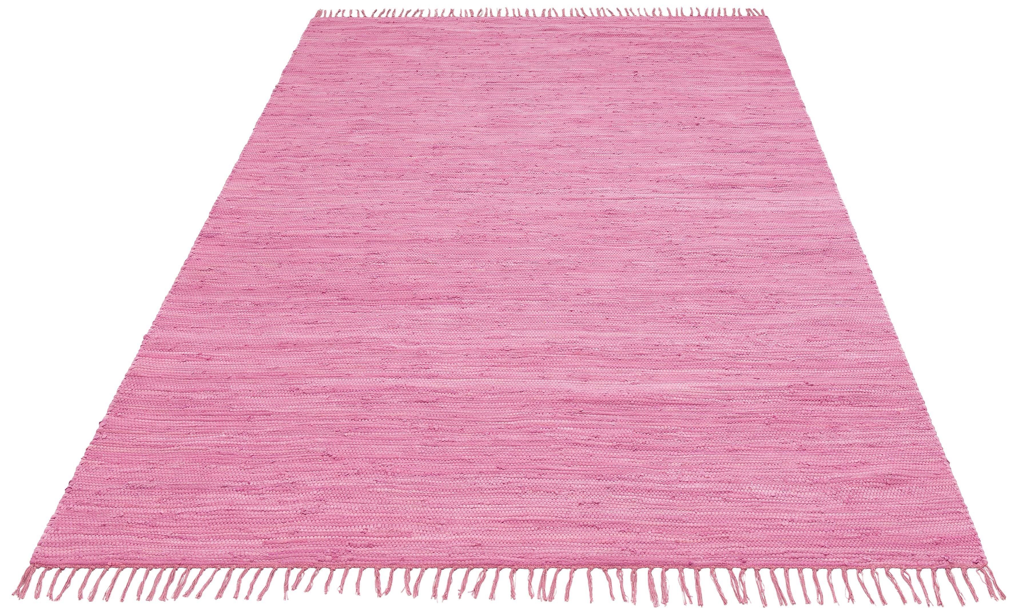 Teppich Paul, Lüttenhütt, rechteckig, Höhe: 5 mm, Wendeteppich, handgewebt, beidseitig verwendbar, mit Fransen lila