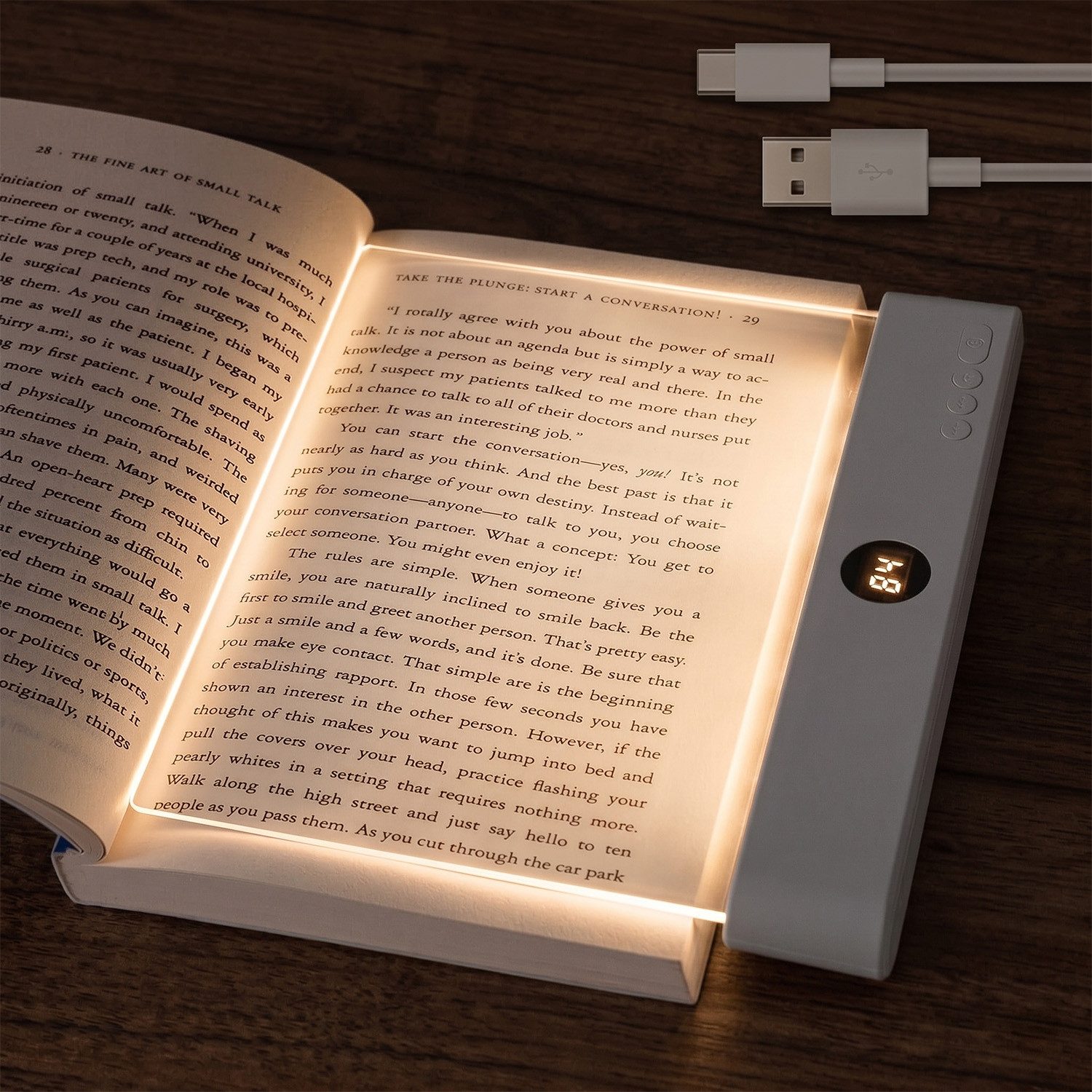 Rosnek LED Leselampe Buchlampe dimmbar mit Timer & 3 Lichtfarben, LED fest integriert, 1200 mAh, transparente Lichtplatte für Bett, Sofa, Büro & Reisen