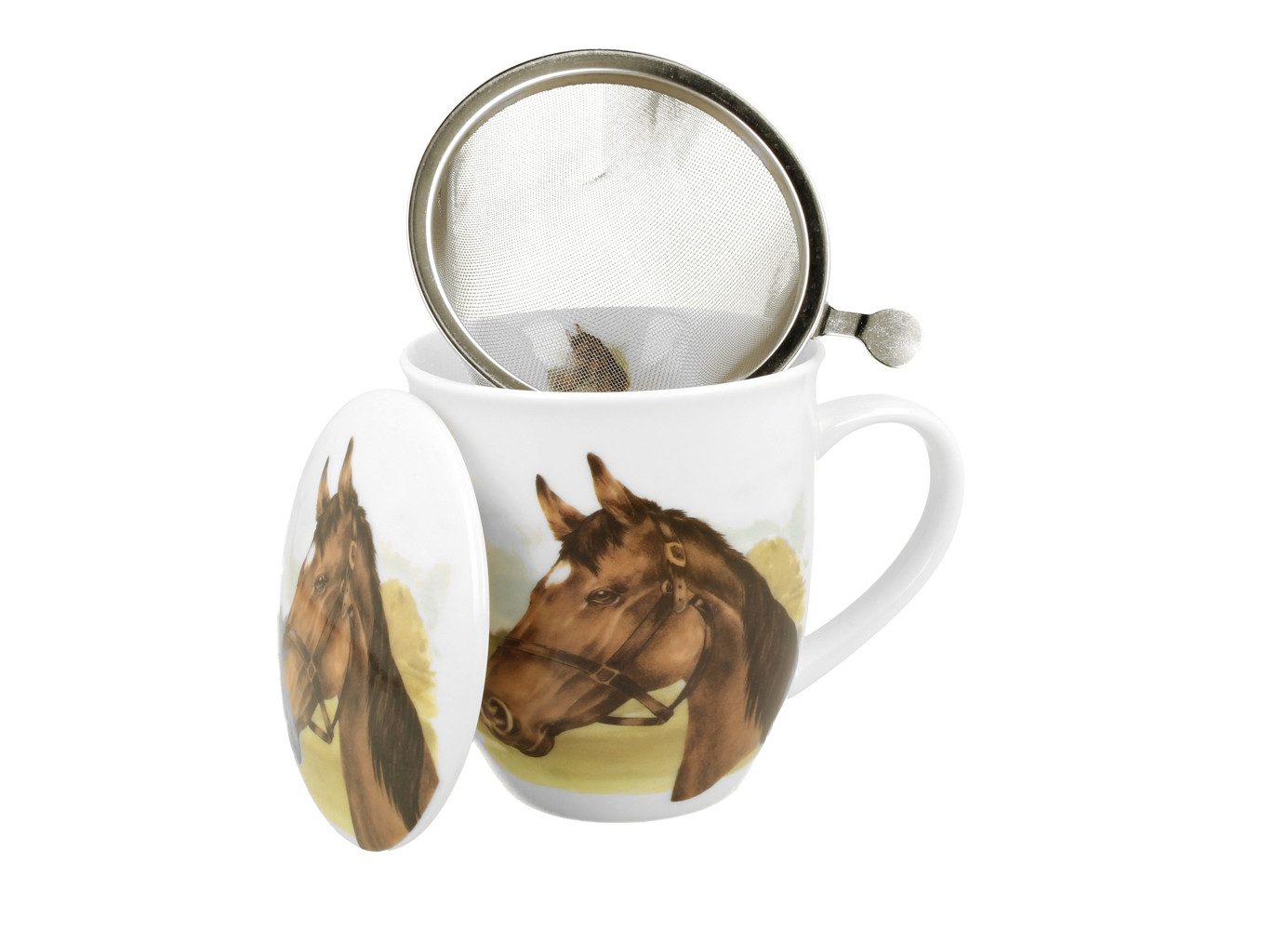 Duo-Gift Tasse Horse Portrait Pferd Teetasse mit Sieb und Deckel Porzellan 0,4 L, 1-tlg., 3-tlg.