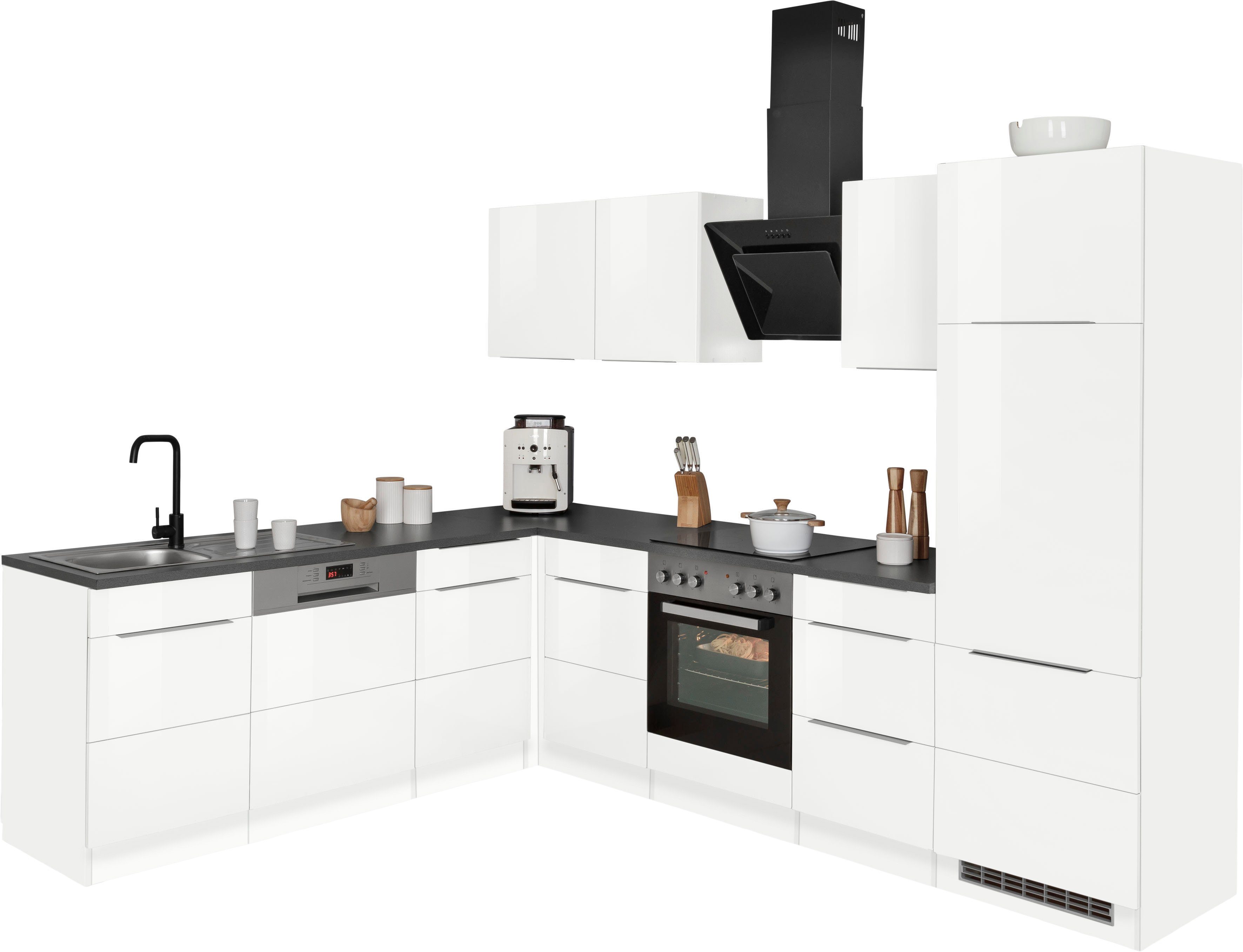 KOCHSTATION Winkelküche KS-Brindisi, Stellbreite 220/280 cm, wahlweise mit E-Geräten, mit MDF-Fronten