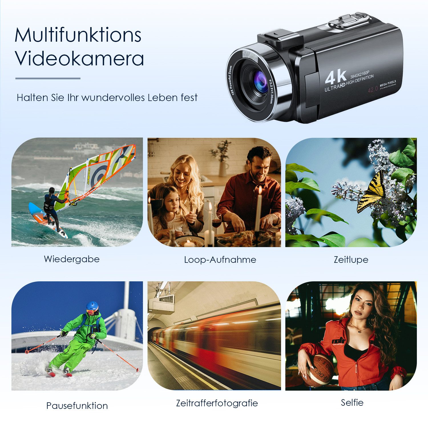 Fine Life Pro HD Camcorder mit 42MP Foto, 32GB Card, 3" HD-Display, 18X Digitalzoom Videokamera (externes Mikrofon & 90 Min. Aufnahmezeit –, Einsteigerfreundlic – Bild 5 von 5