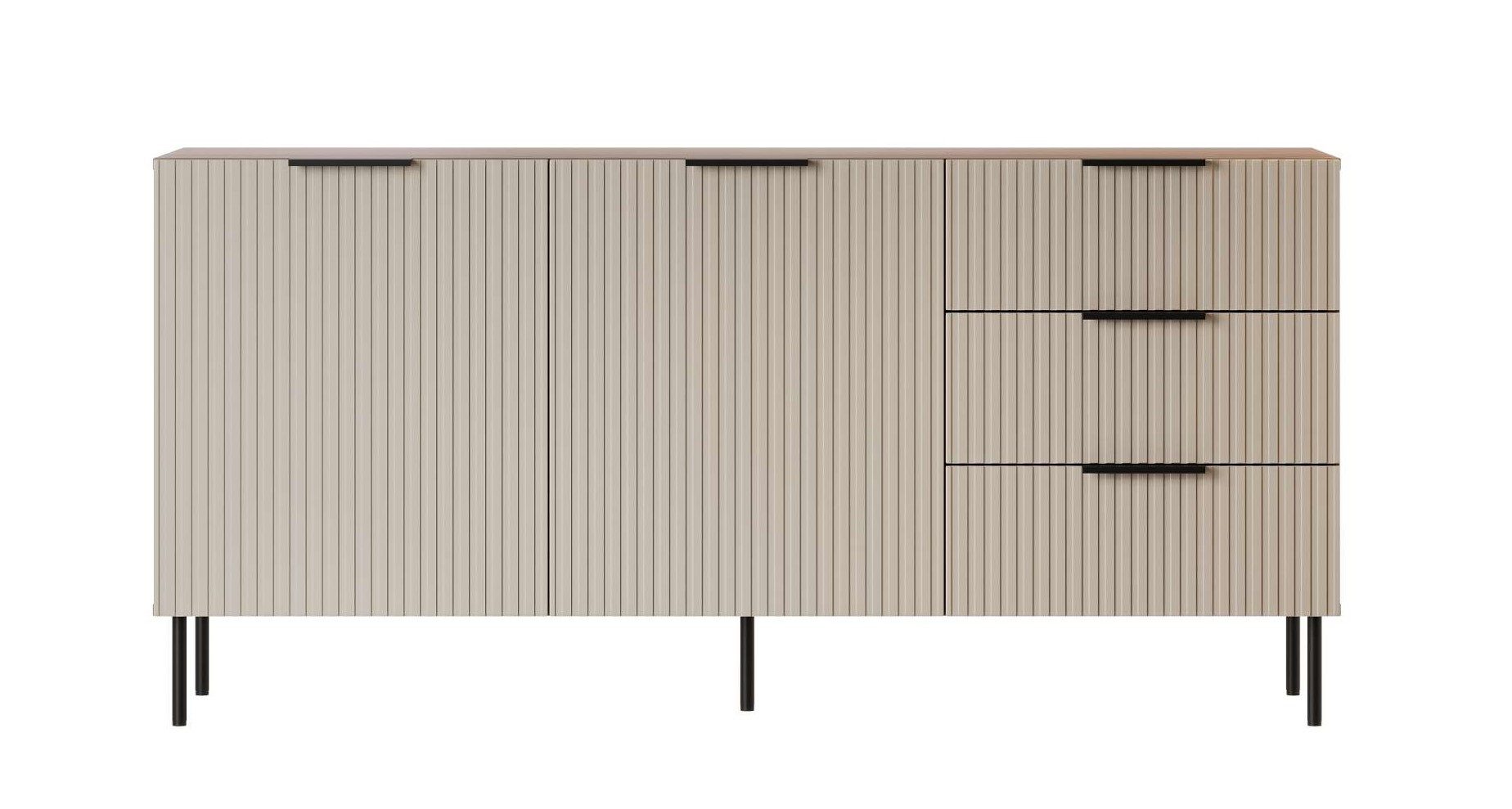99rooms Kommode Amela (Sideboard, Highboard), mit 2 Türen, 3 Schubladen, aus Holzwerkstoff, Metall Füße & Griffe