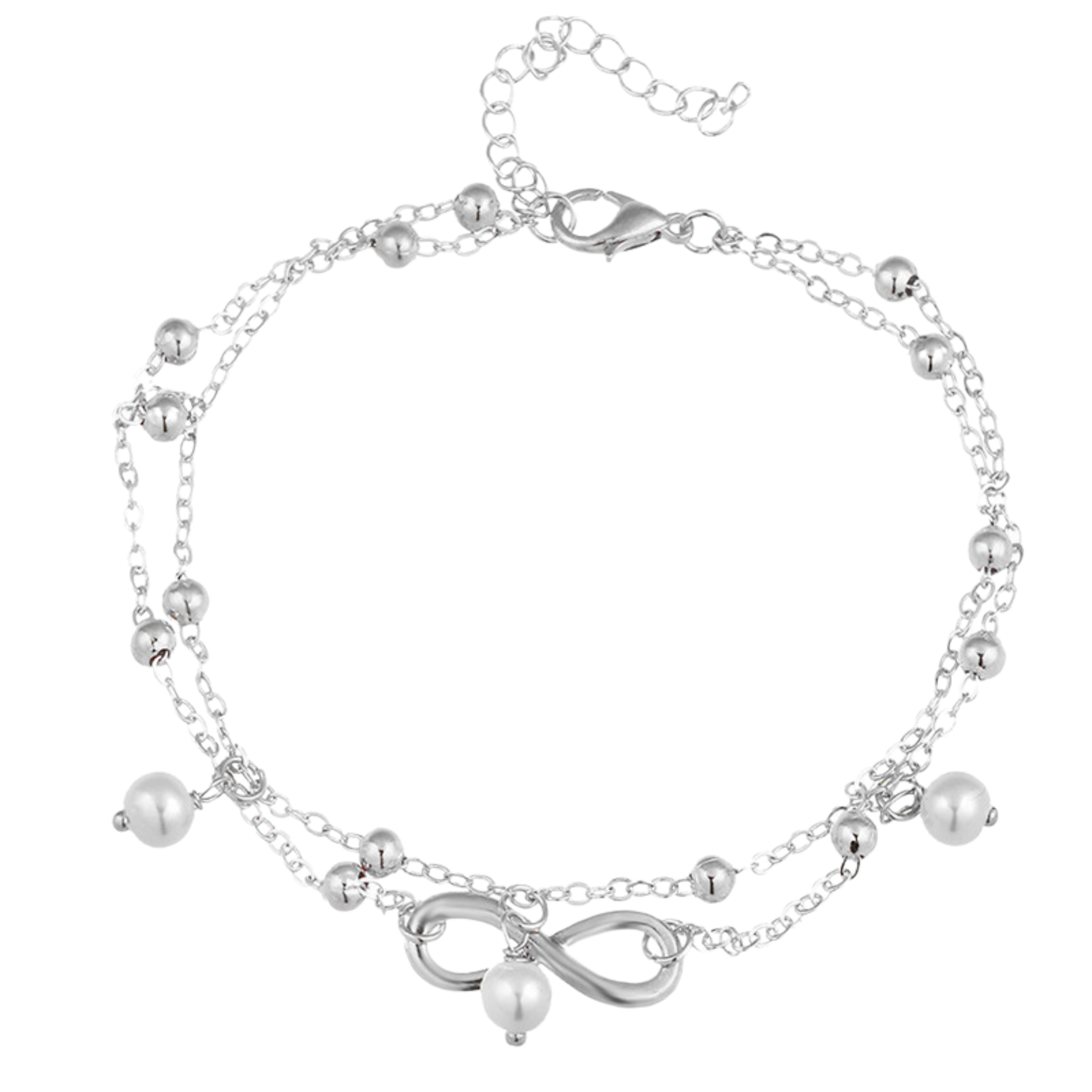Felino Fußkette mit Anhänger Damen Infinity Weiße Perlen Silber Unendlichkeit Fußkette Fusskette (1-tlg), Längenverstellbar (19 - 24 cm)