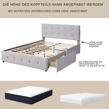 OKWISH Bett Doppelbett, Polsterbett Gästebett Funktionsbett, mit Schubladen (mit Lattenrost und Rückenlehne, 140 x 200 cm), Matratze nicht enthaltet