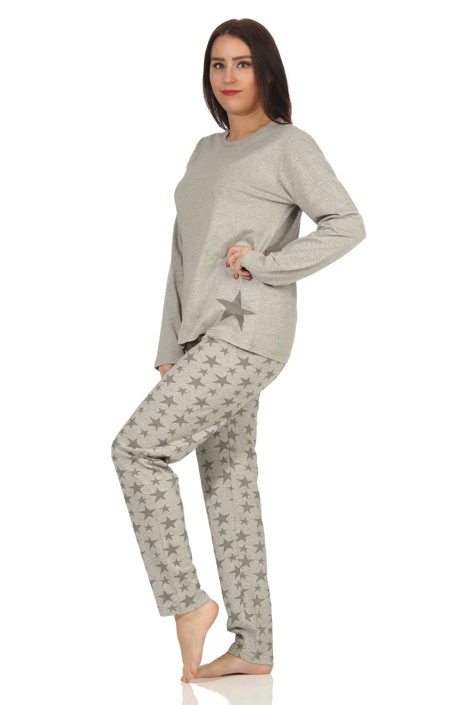 RELAX by Normann Pyjama Damen langarm Sterne-Optik grau Schlafanzug, in Pyjama 66537