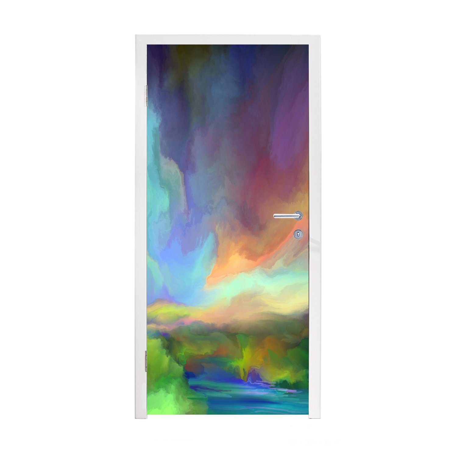 MuchoWow Türtapete Landschaft - Aquarell - Himmel, Matt, bedruckt, (1 St), Fototapete für Tür, Türaufkleber, 75x205 cm