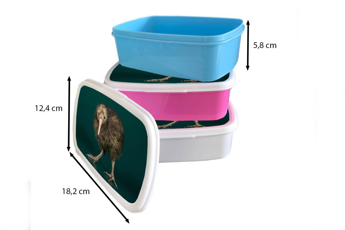 Brotbox für Kiwi Kunststoff, - Kinder, Lunchbox MuchoWow Kunststoff Grün, Snackbox, Erwachsene, rosa Brotdose - Vogel (2-tlg), Mädchen,