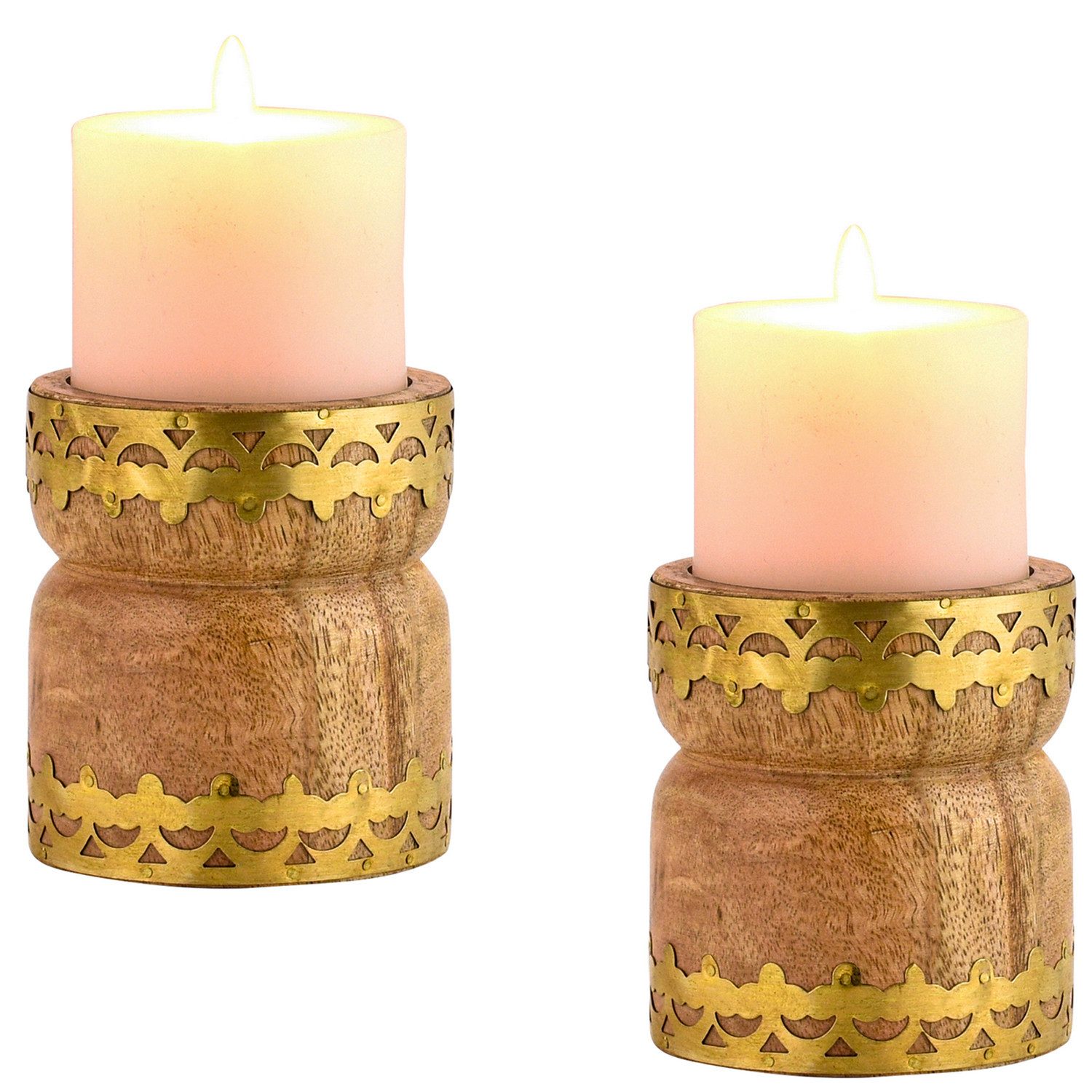 Marrakesch Orient & Mediterran Interior Tischkerzenhalter 2er Set Boho Deko Teelichthalter Kerzenständer aus Holz Hajid (2 St), Handarbeit