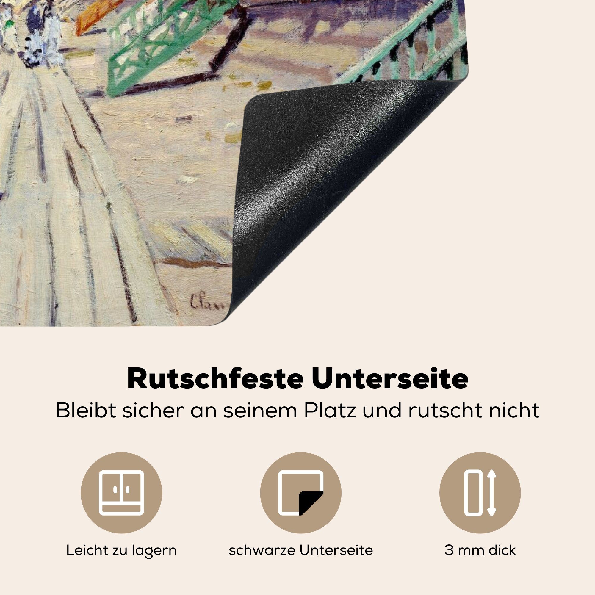 MuchoWow Herdblende-/Abdeckplatte Die Strandpromenade von die 59x52 Gemälde für Claude - cm, von Induktionsmatte küche, Ceranfeldabdeckung Vinyl, Trouville Monet, (1 tlg)