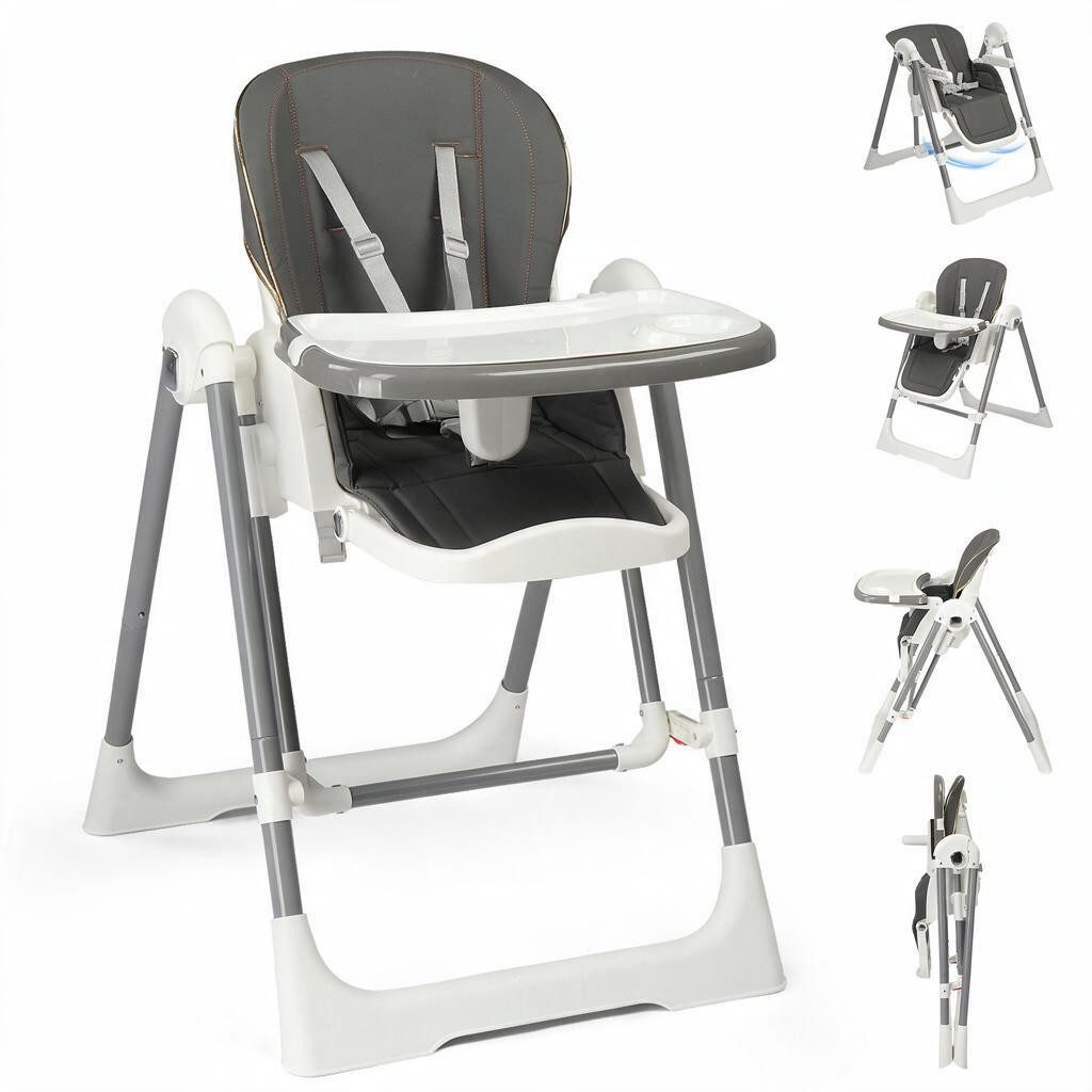 LALAHO Kinderstuhl Kinderklappstuhl Stuhl Baby Klappbar mit Esstablett, Babyliege Höhenverstellbar, Räder Klappbar