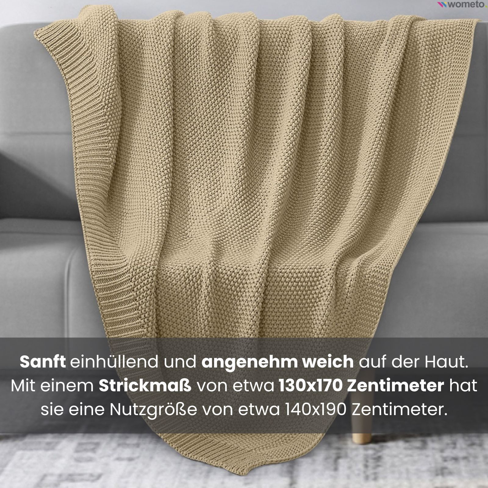 Wohndecke Strick, wometo, OEKO-TEX®, Kuscheldecke mit edlem & schlichtem Strickmuster