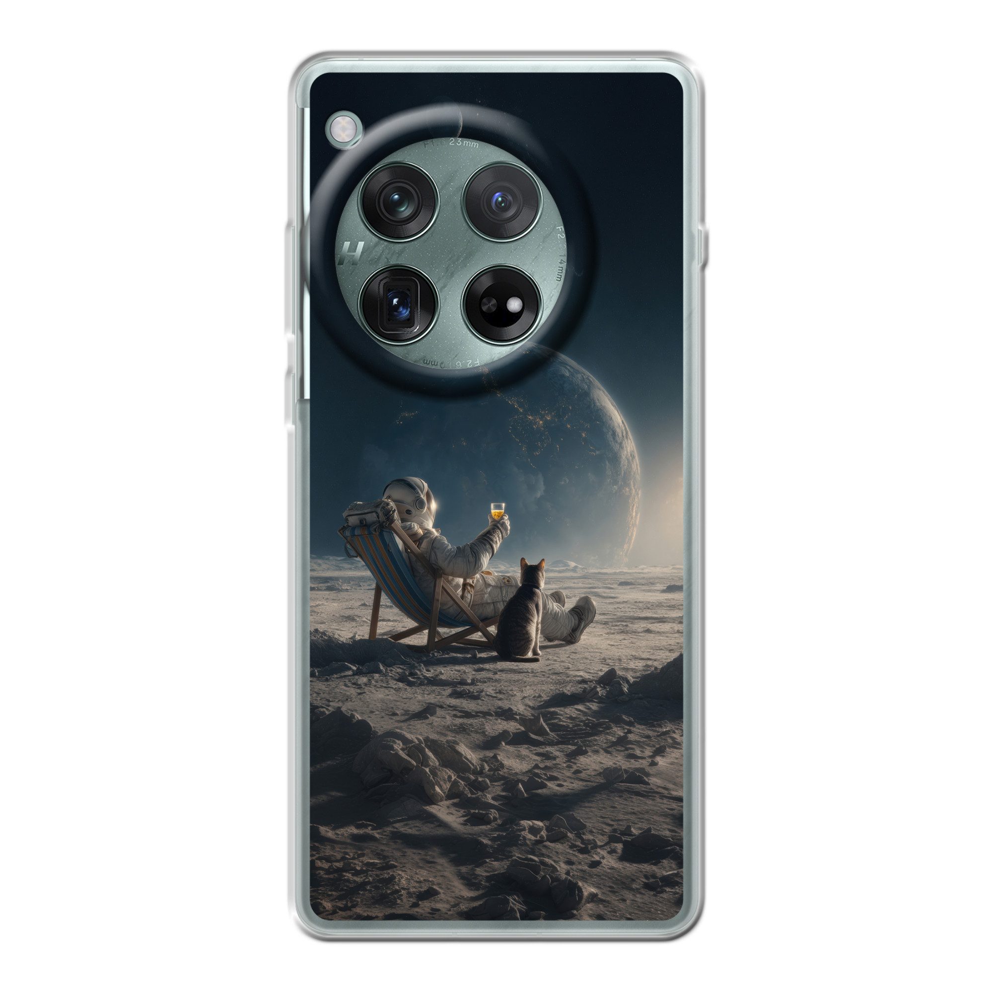 MuchoWow Handyhülle für OnePlus 12r Mond - Katze - Astronaut - Weltraum, Handy Case, Silikon, Bumper Case Dünn