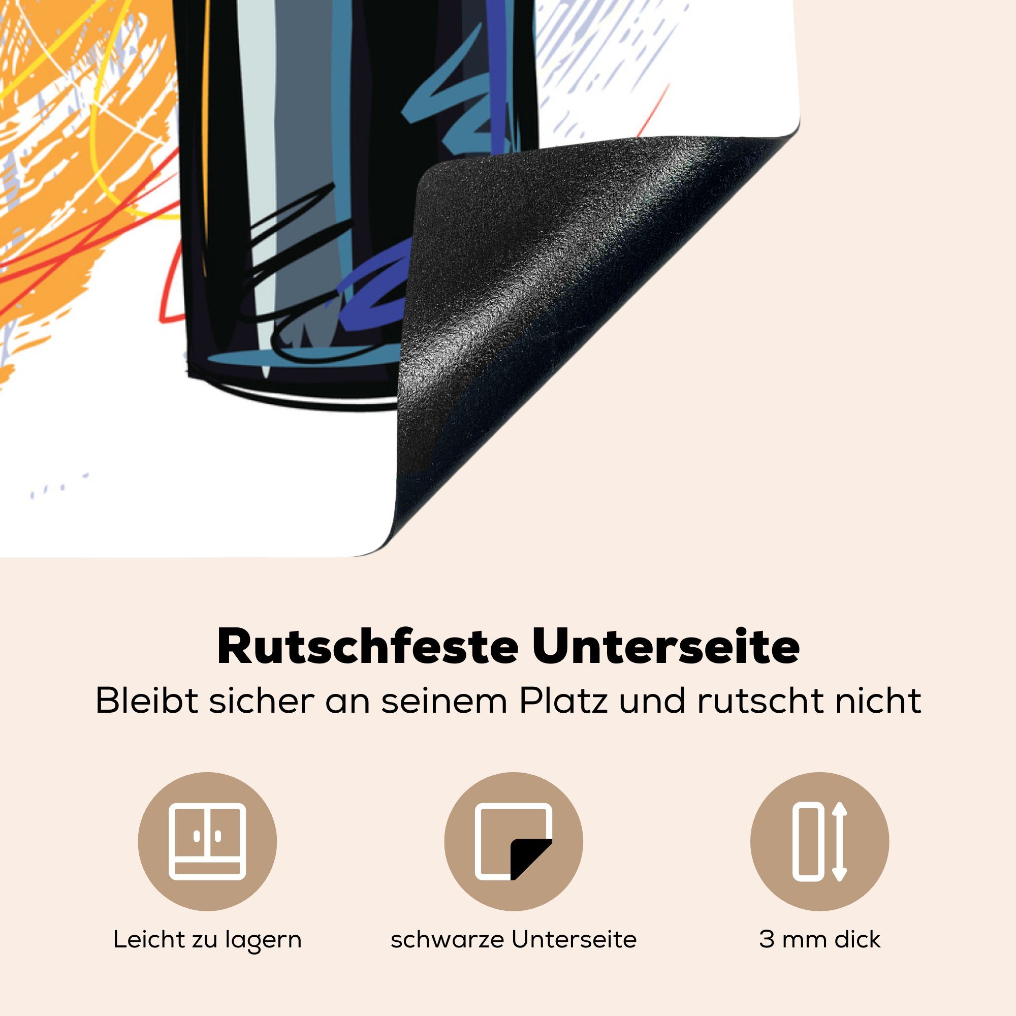 Herdblende-/Abdeckplatte für Arbeitsplatte Ceranfeldabdeckung, eines (1 78x78 roter Lippenstift, mit Eine MuchoWow Paares Lippen tlg), küche Illustration cm, Vinyl,