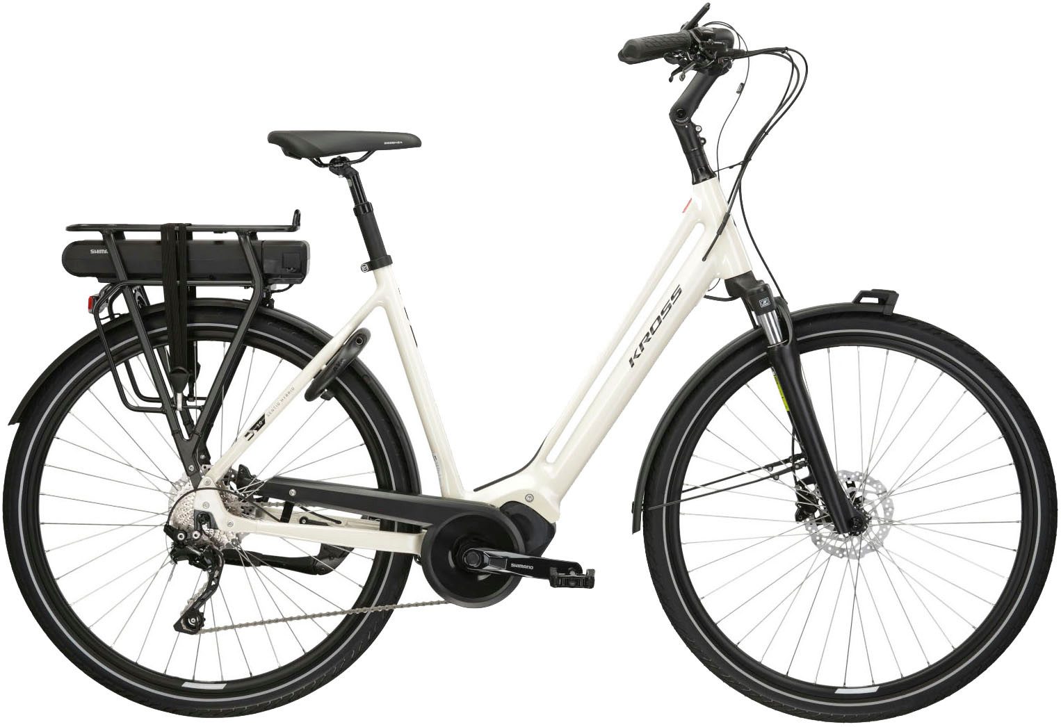 Kross E-Bike Cityrad E-Citybike Sentio Hybrid 3.0 28 Zoll weiß, 7 Gang Shimano DEORE T6000 Schaltwerk, Kettenschaltung, Mittelmotor, 418 Wh, Pedelec, Elektrofahrrad für Damen und Herren