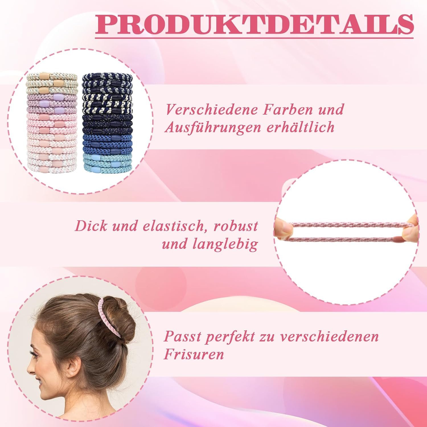 Zaewry Haargummi 10 Stück Haargummis Mehrfarbigen, Mode Elastische Haarbänder, 10-tlg.