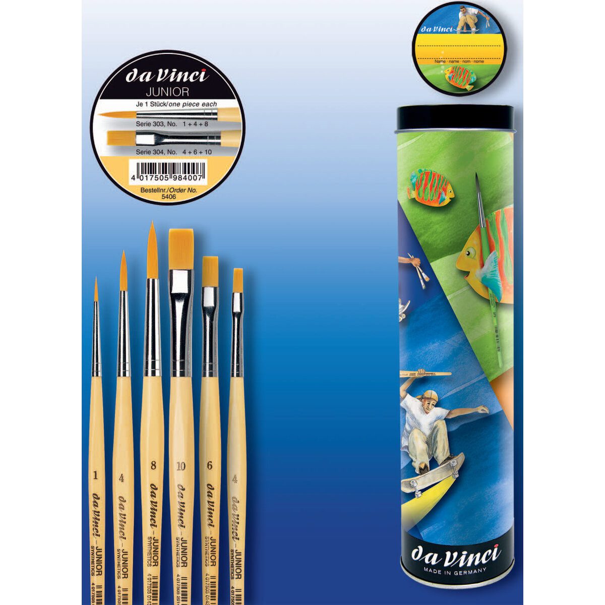 Da Vinci Pinsel Junior Synthetics Schulpinsel-Set - 6 Stück sortiert.