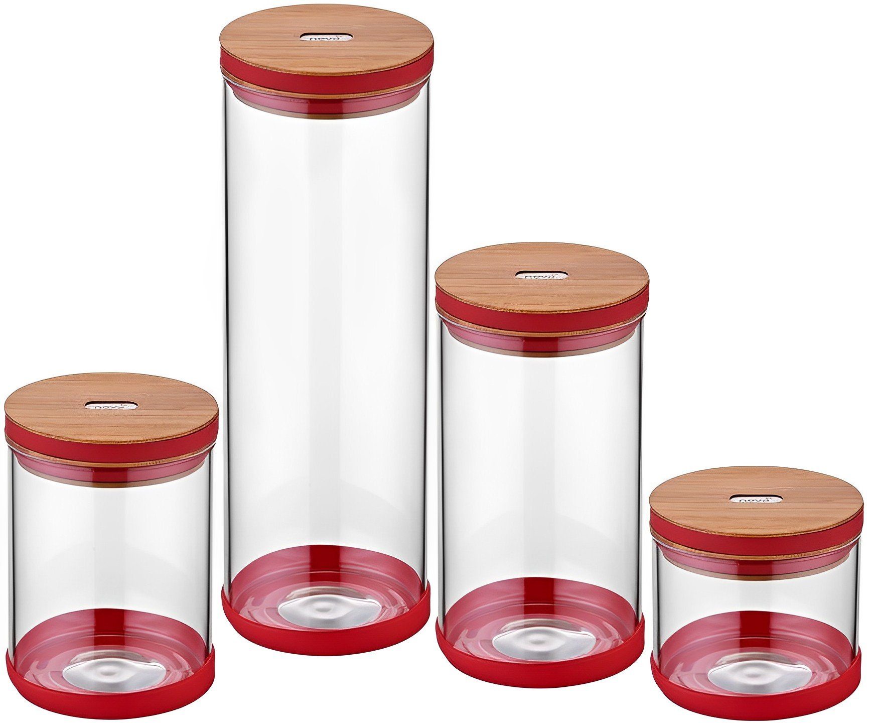 Neva Sweet Glass Rot, Vorratsglas Bambu 4tlg. Neva Set Einmachglas