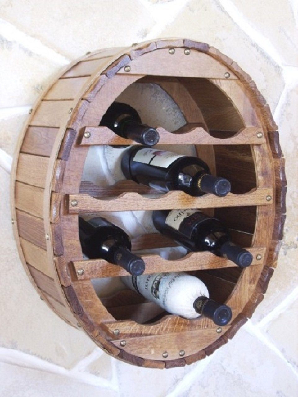 Weinregal Holz Wand Weinfass für 12 Flaschen Braun gebeizt Flaschenständer