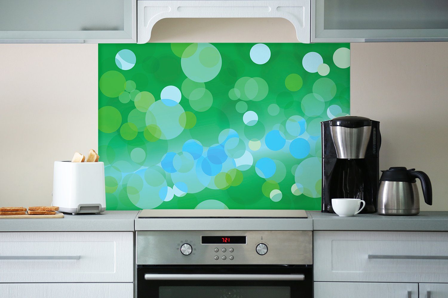 Grüne - (1-tlg) Kreise Muster, Küchenrückwand und Wallario harmonisches blaue