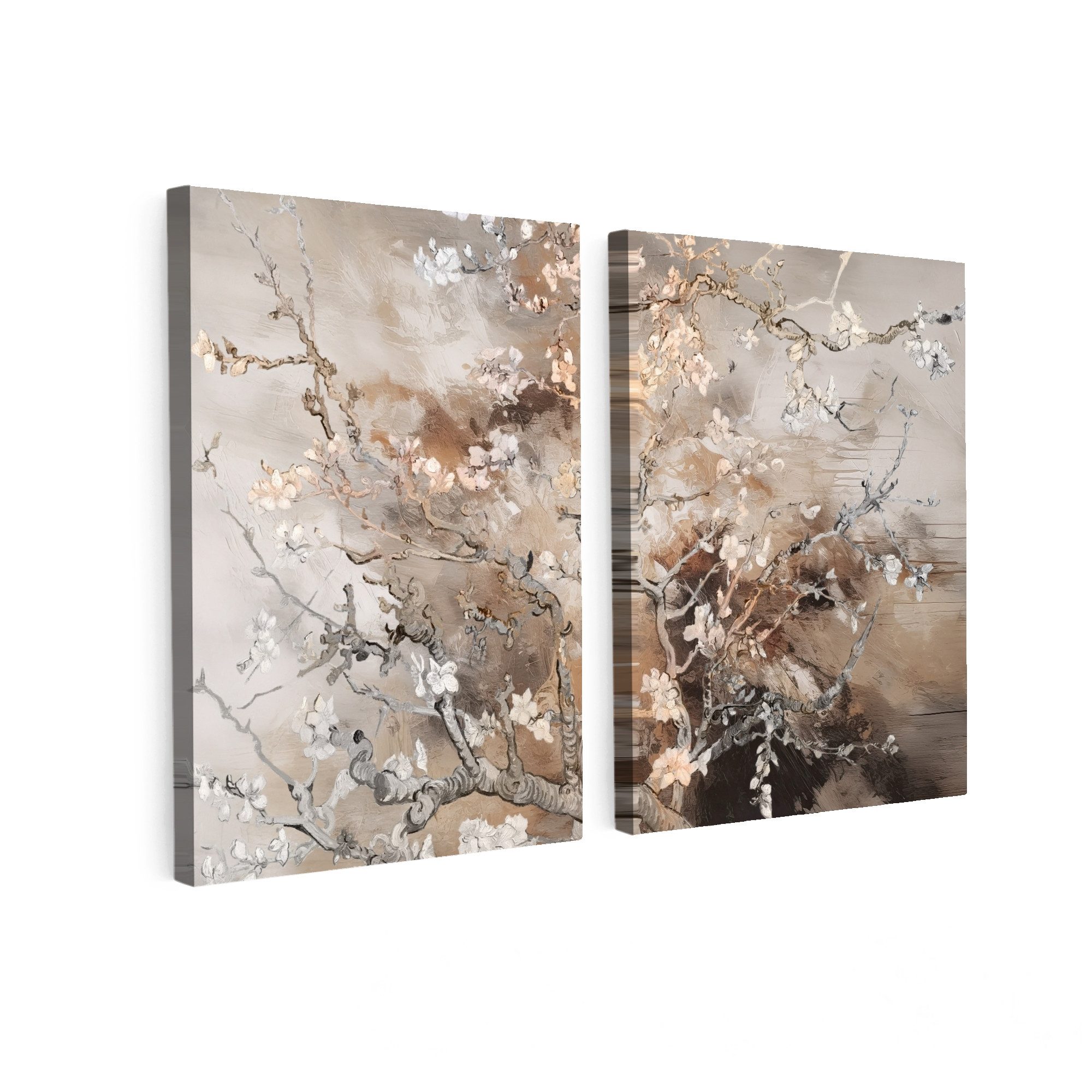 MuchoWow Leinwandbild Mandelblüte - Abstrakt - Beige, Fotodruck (2 St), Wan günstig online kaufen