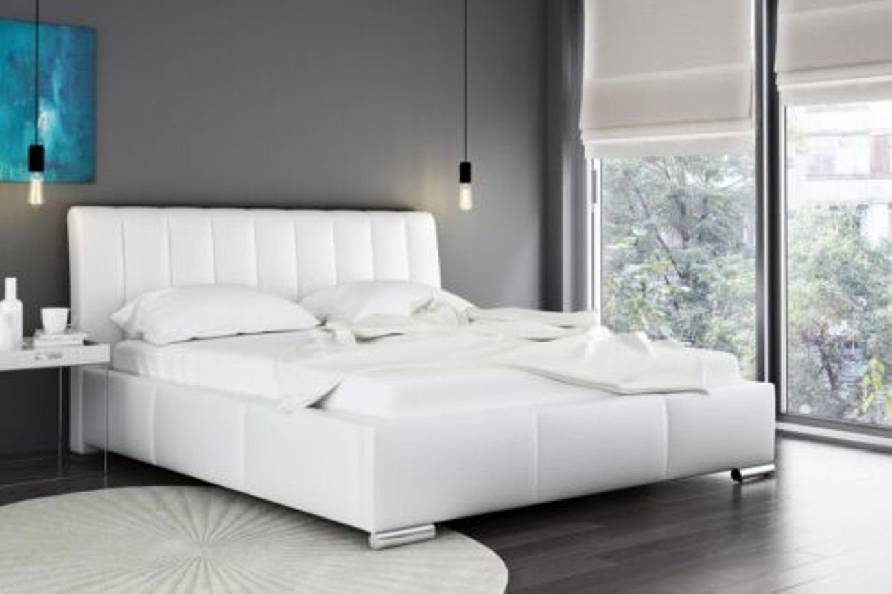 Polsterbett JVmoebel Weiß Bettrahmen Bett 160x200 Möbel Polsterbett, Doppelbett Stoff Textil