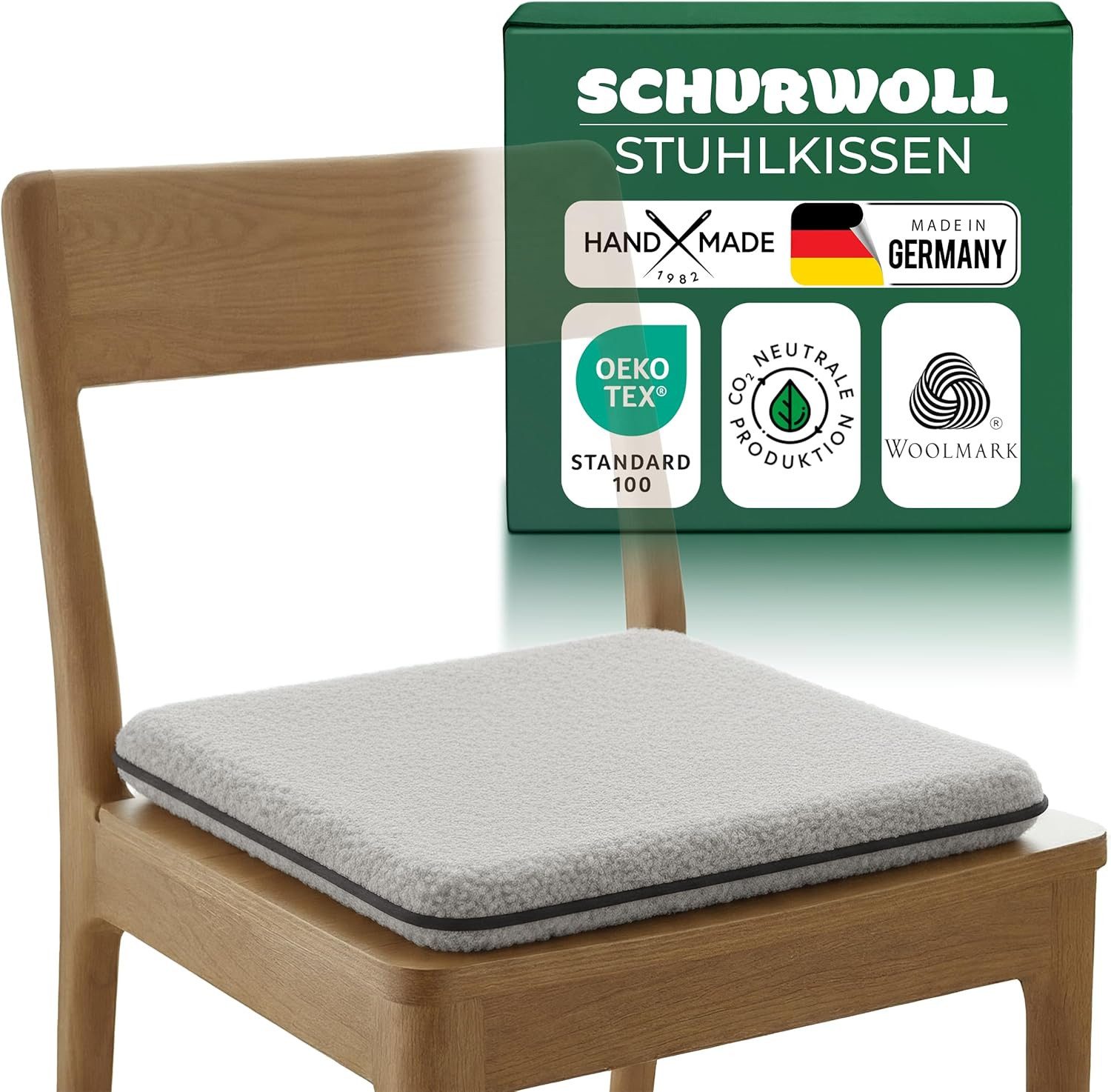 Novaliv Haltungskissen, 1-tlg., Novaliv Sitzkissen Schurwolle beidseitig 38 x 38 cm grau, doppelseitig