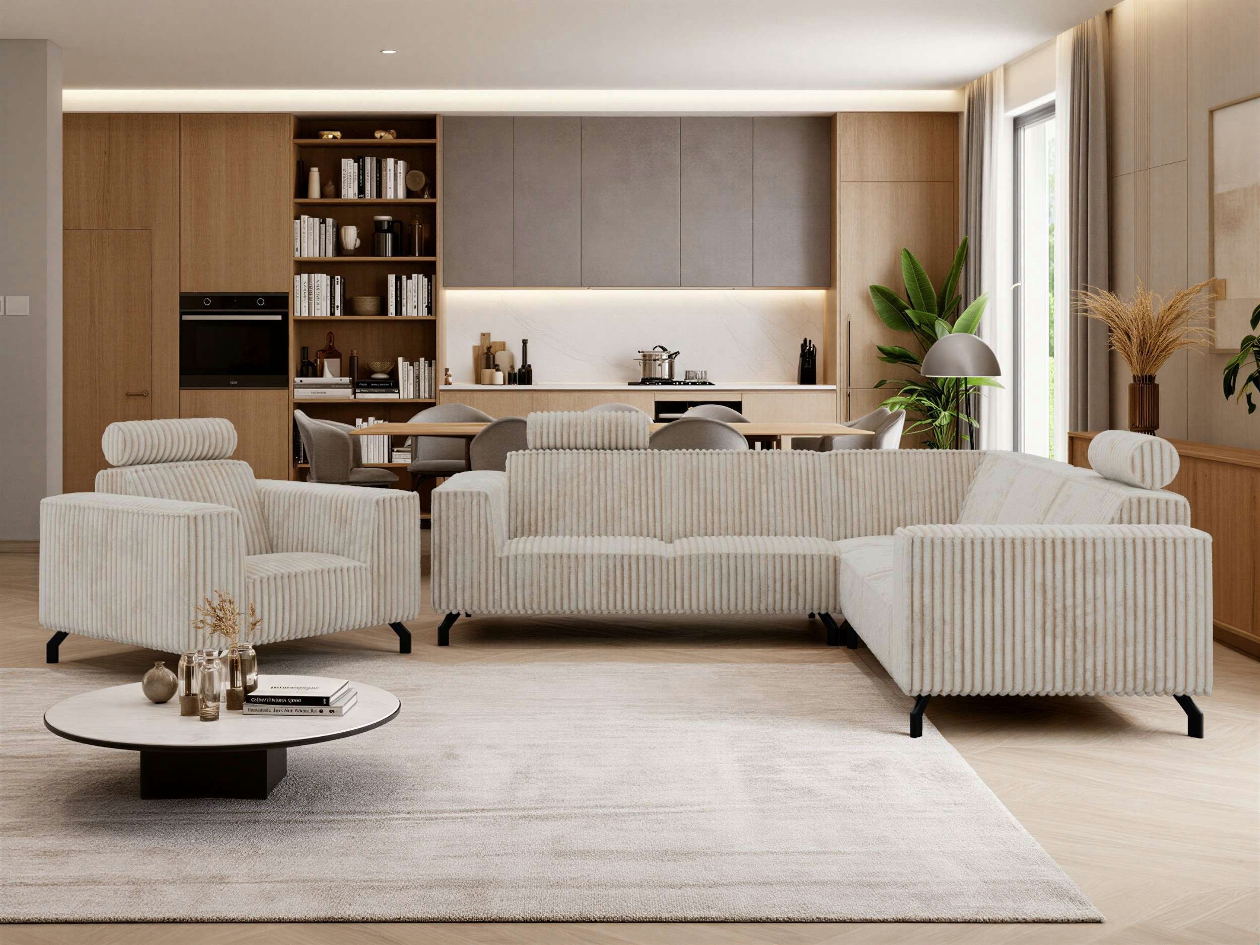 MKS MÖBEL Polstergarnitur VESANO, (Set, L-förmiges 4-Sitzer-Ecksofa mit Sessel), Möbelgarnitur mit verstellbaren Kopfstützen