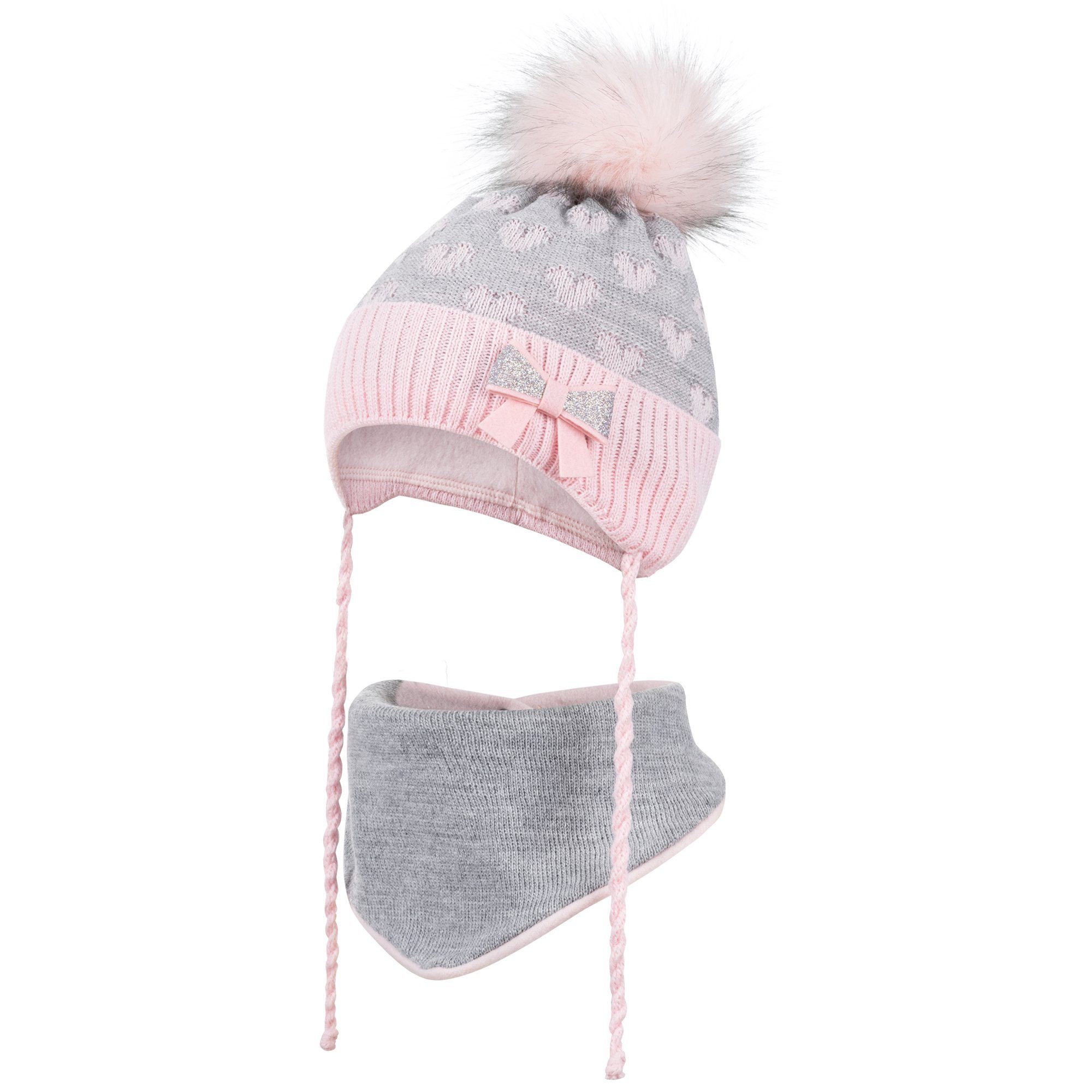 Mütze & Schal Baby Winter Mütze Mädchen Bindemütze Strickmütze mit Dreiecktuch Schal