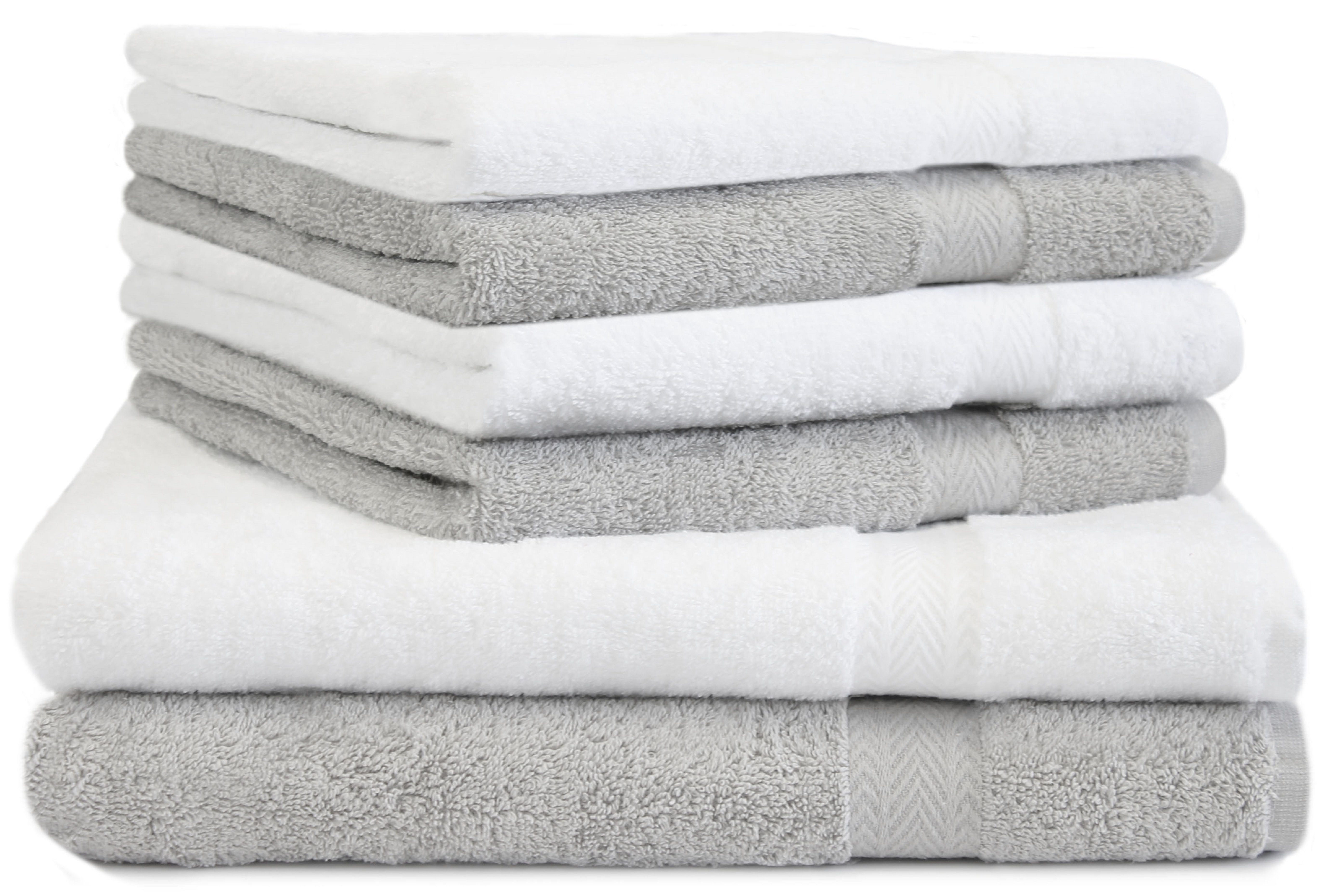 Betz Handtuch Set 6-TLG. Handtuch-Set Premium 100% Baumwolle 2 Duschtücher 4 Handtücher Farbe Silbergrau und weiß, 100% Baumwolle