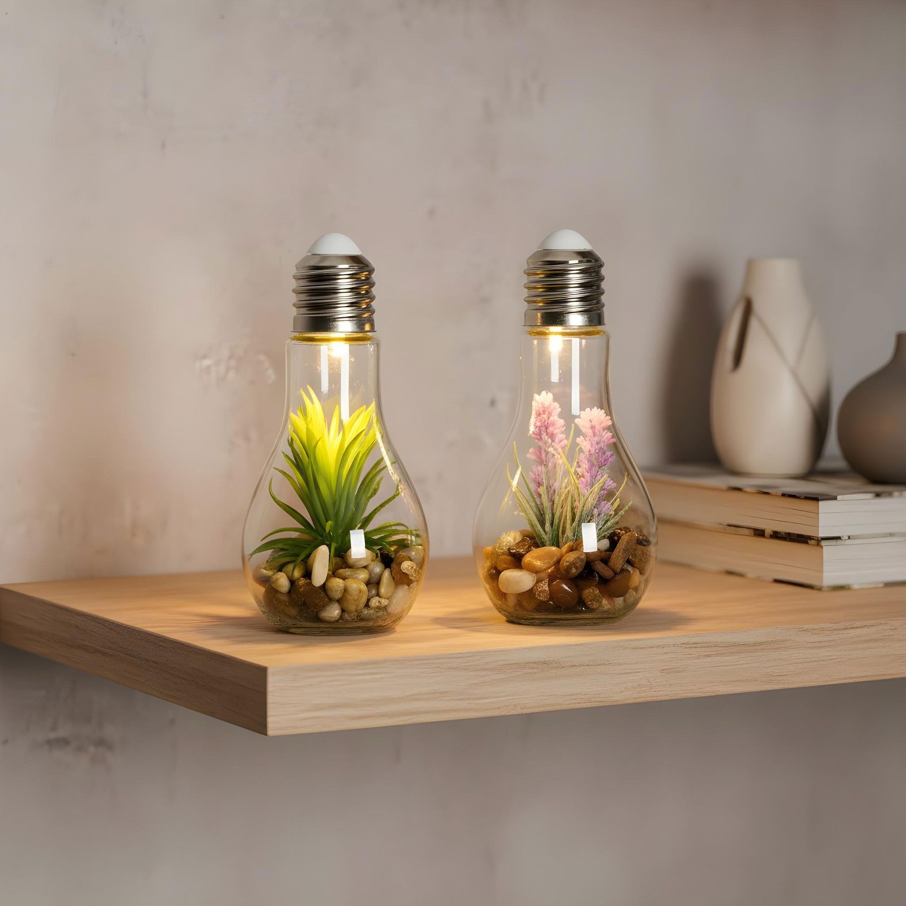Levandeo® LED Dekoobjekt, 2er Set Sukkulenten Glühbirne Glas je B x H 8 x 1 günstig online kaufen