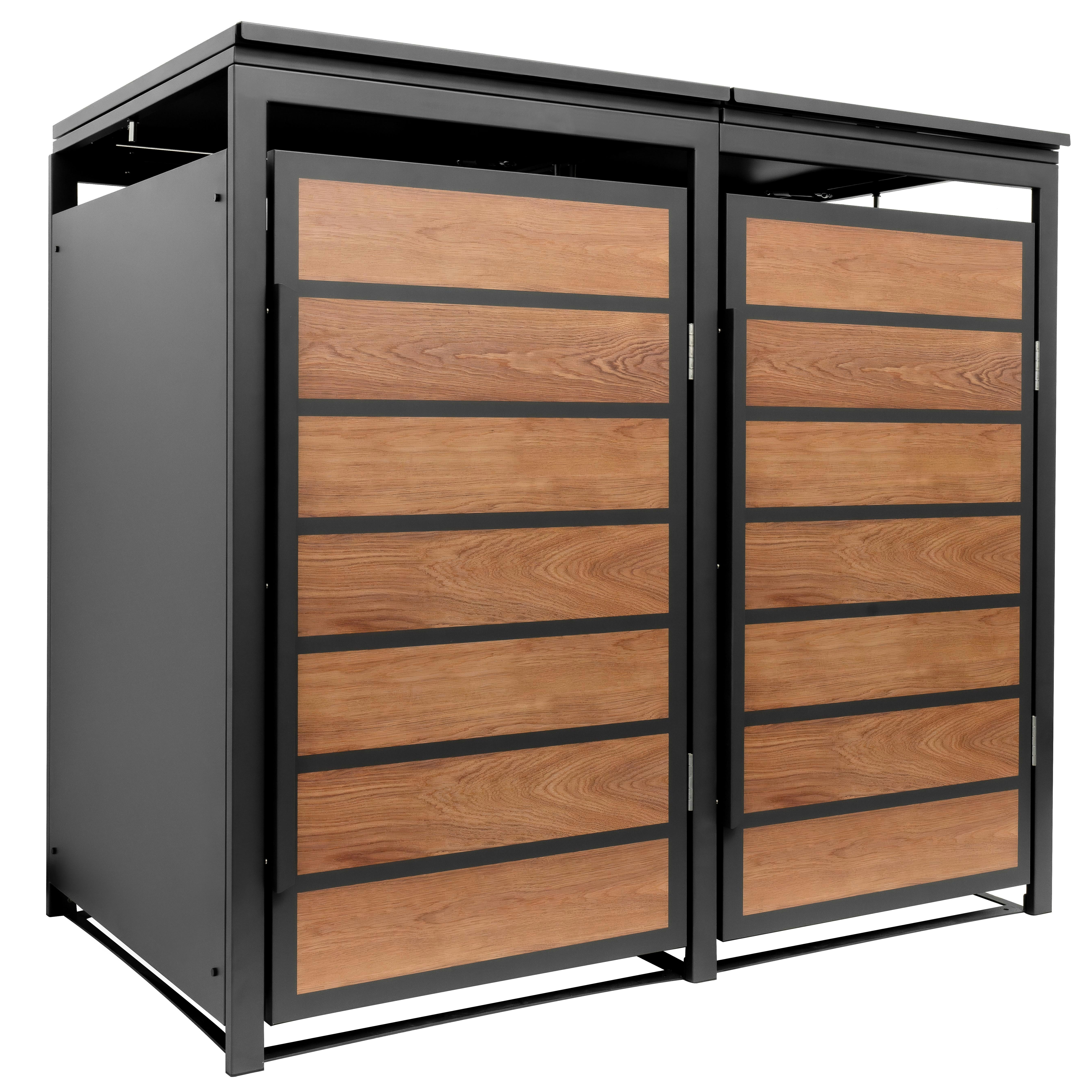 ESTEXO Mülltonnenbox Müllbox Mülltonnenverkleidung 2 Türen Anthrazit mit Holzdekor Box